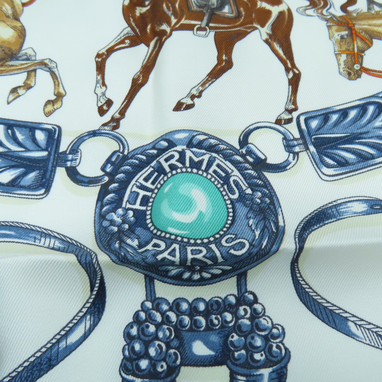 HERMES Silk Scarf White/Color