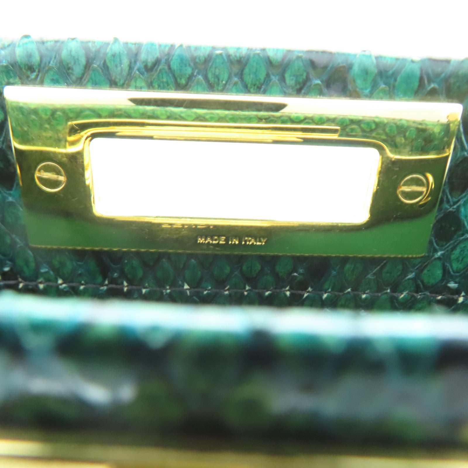 FENDI 蛇皮皮革Peekaboo金扣手挽肩背兩用袋綠色
