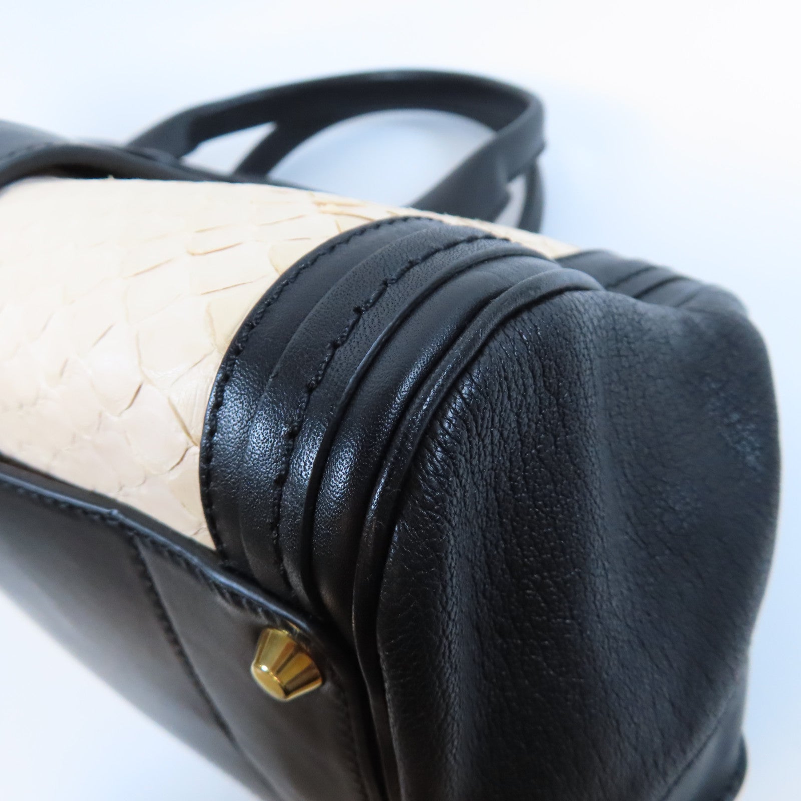 Chloe 蛇皮皮革/牛皮皮革2 Way Shoulder Bag金扣手挽肩背兩用袋黑色/米色