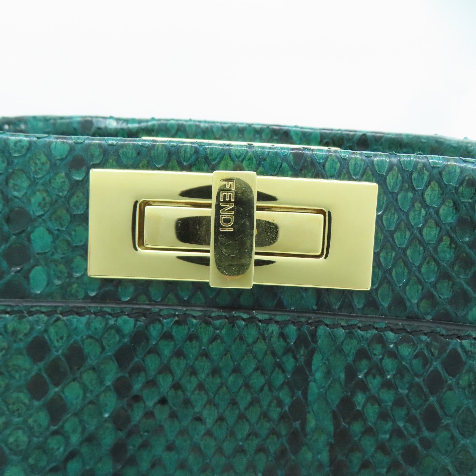 FENDI 蛇皮皮革Peekaboo金扣手挽肩背兩用袋綠色