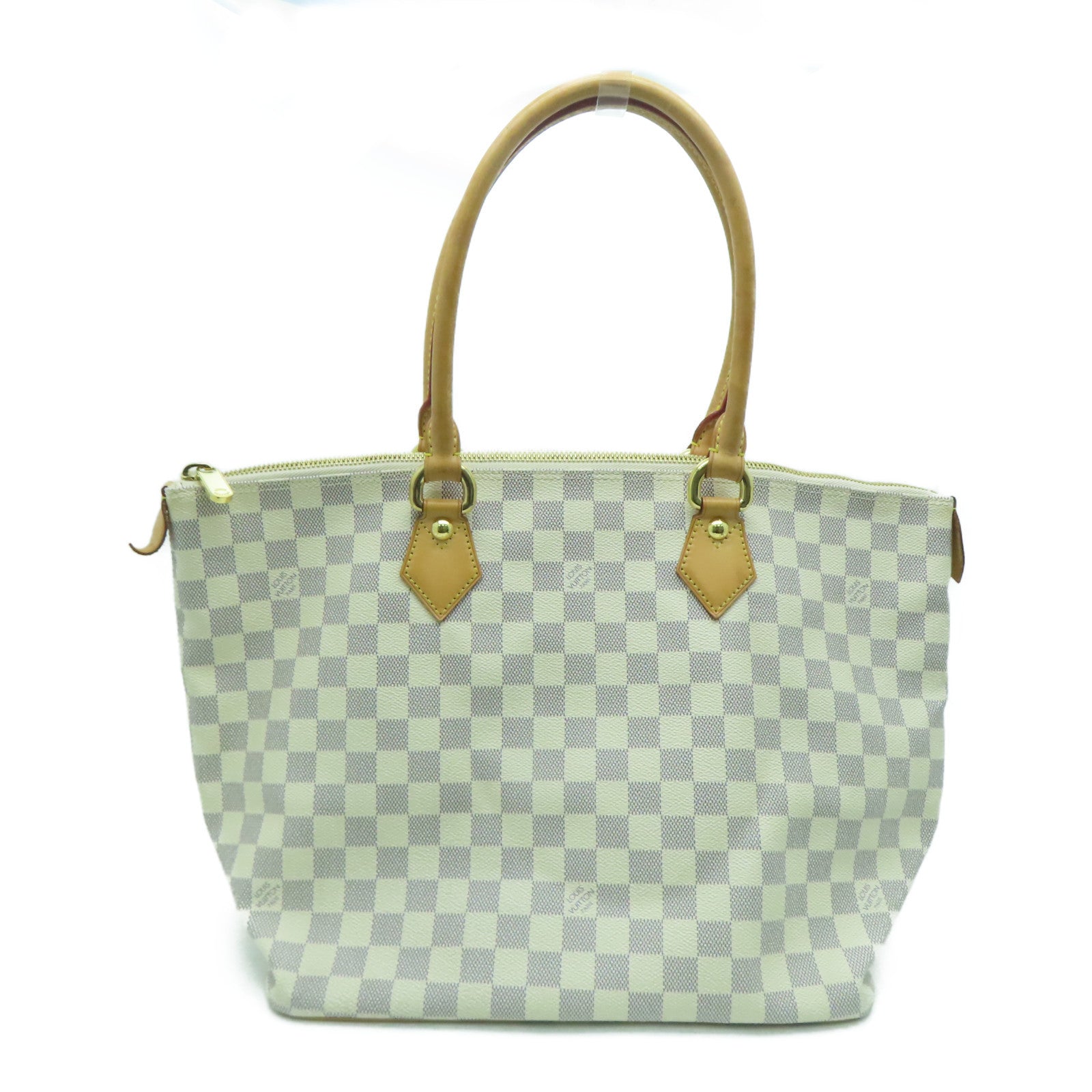 LOUIS VUITTON Damier Azur Saleya MM金扣手挽袋米色