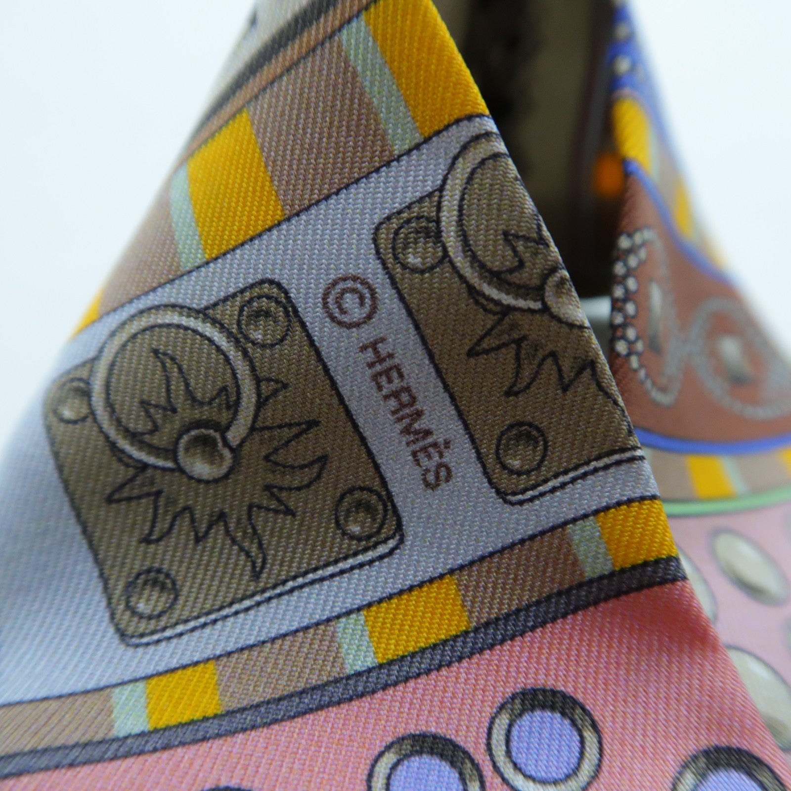 HERMES 絲質Twilly絲巾金色/彩色
