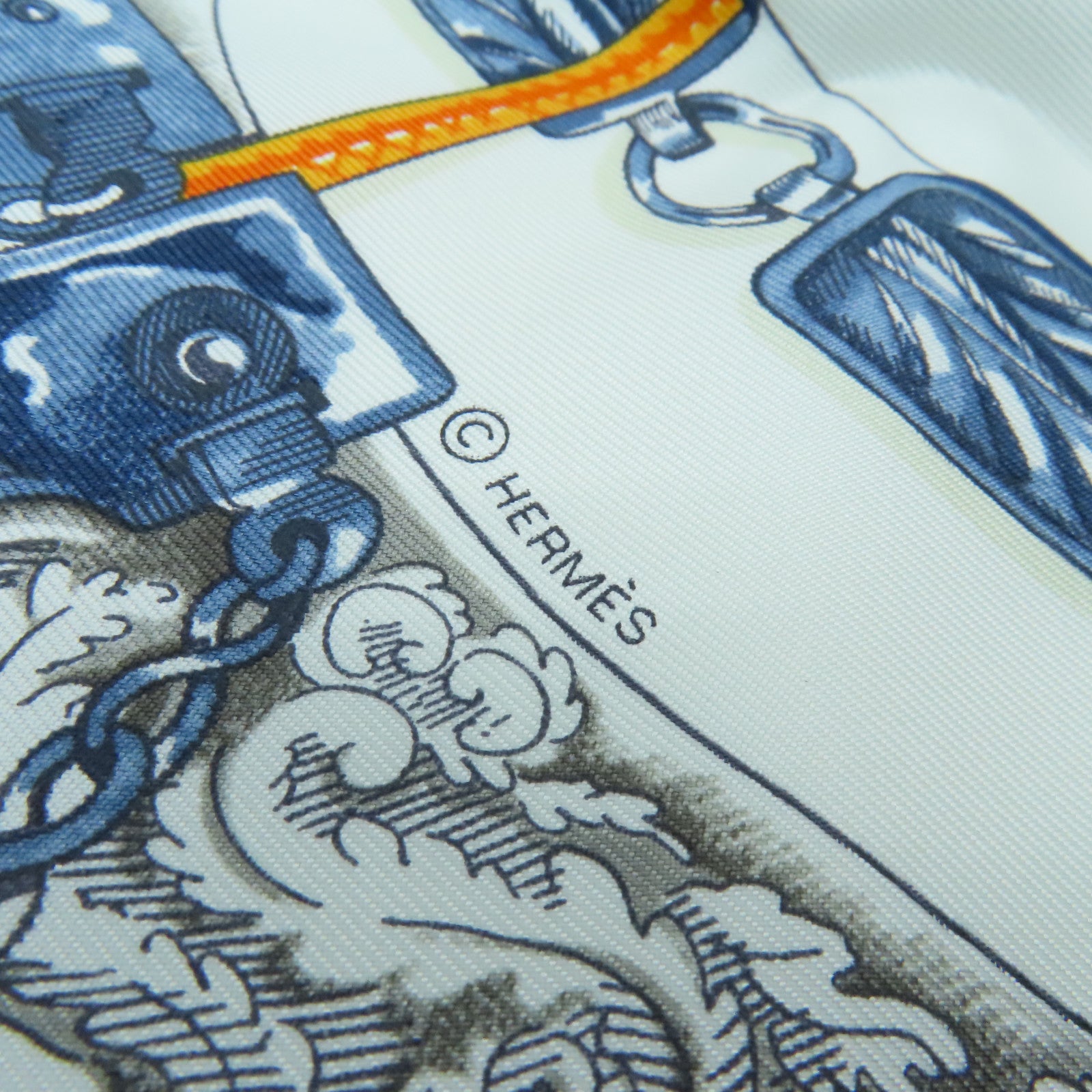 HERMES Silk Scarf White/Color