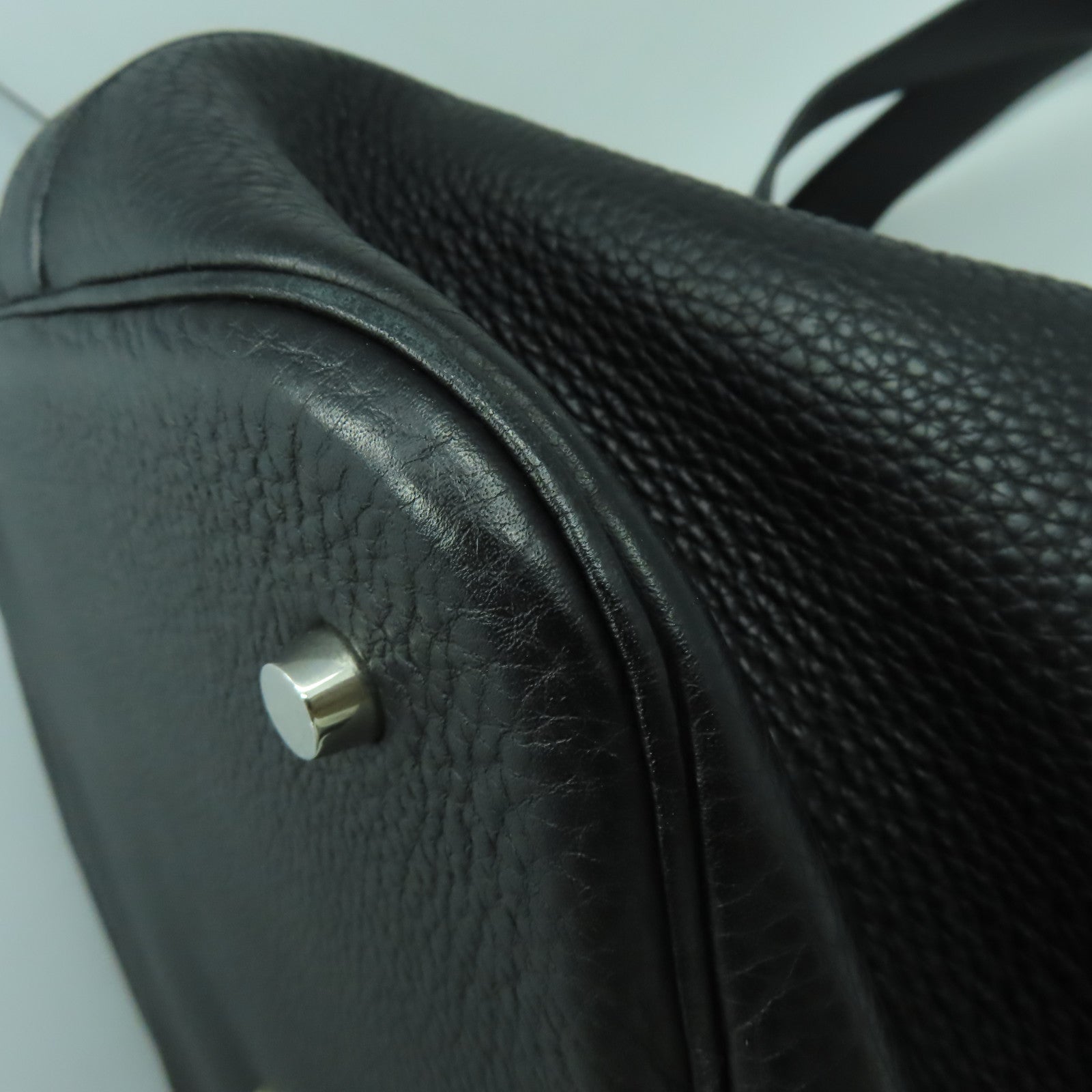 HERMES Clemence皮革Picotin TGM銀扣肩背袋Noir黑色