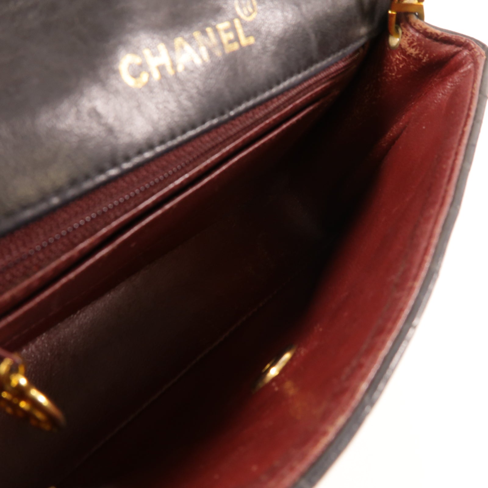 CHANEL 菱格羊皮皮革Chain Shoulder金扣鏈帶肩背袋黑色