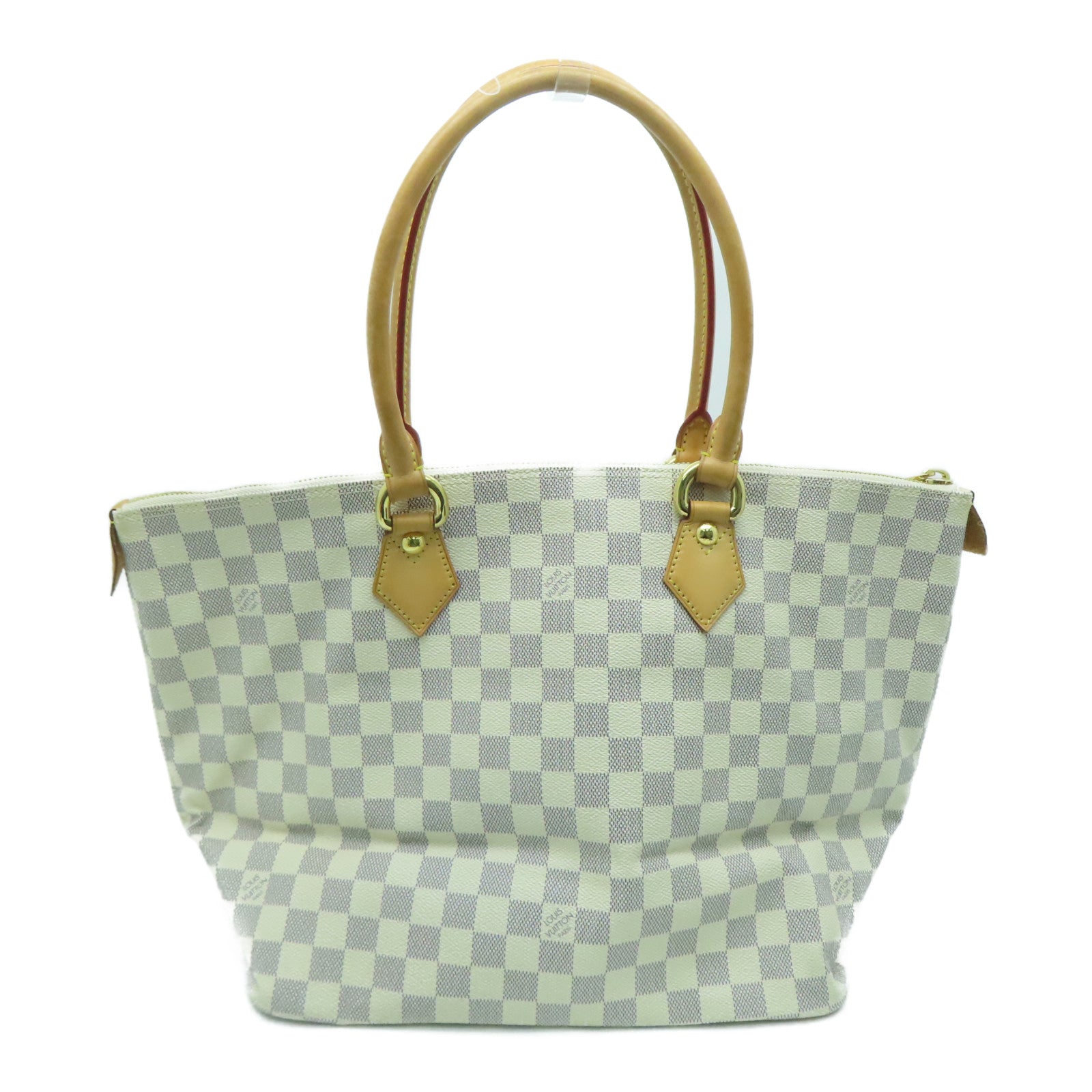 LOUIS VUITTON Damier Azur Saleya MM金扣手挽袋米色