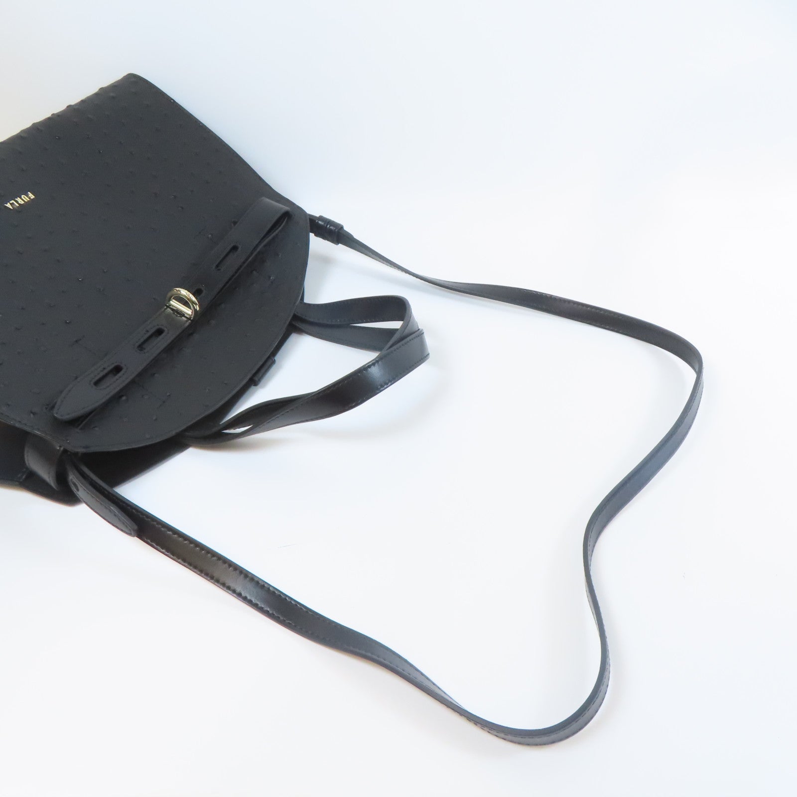 Furla 牛皮皮革Shoulder Bag銀扣手挽肩背兩用袋黑色