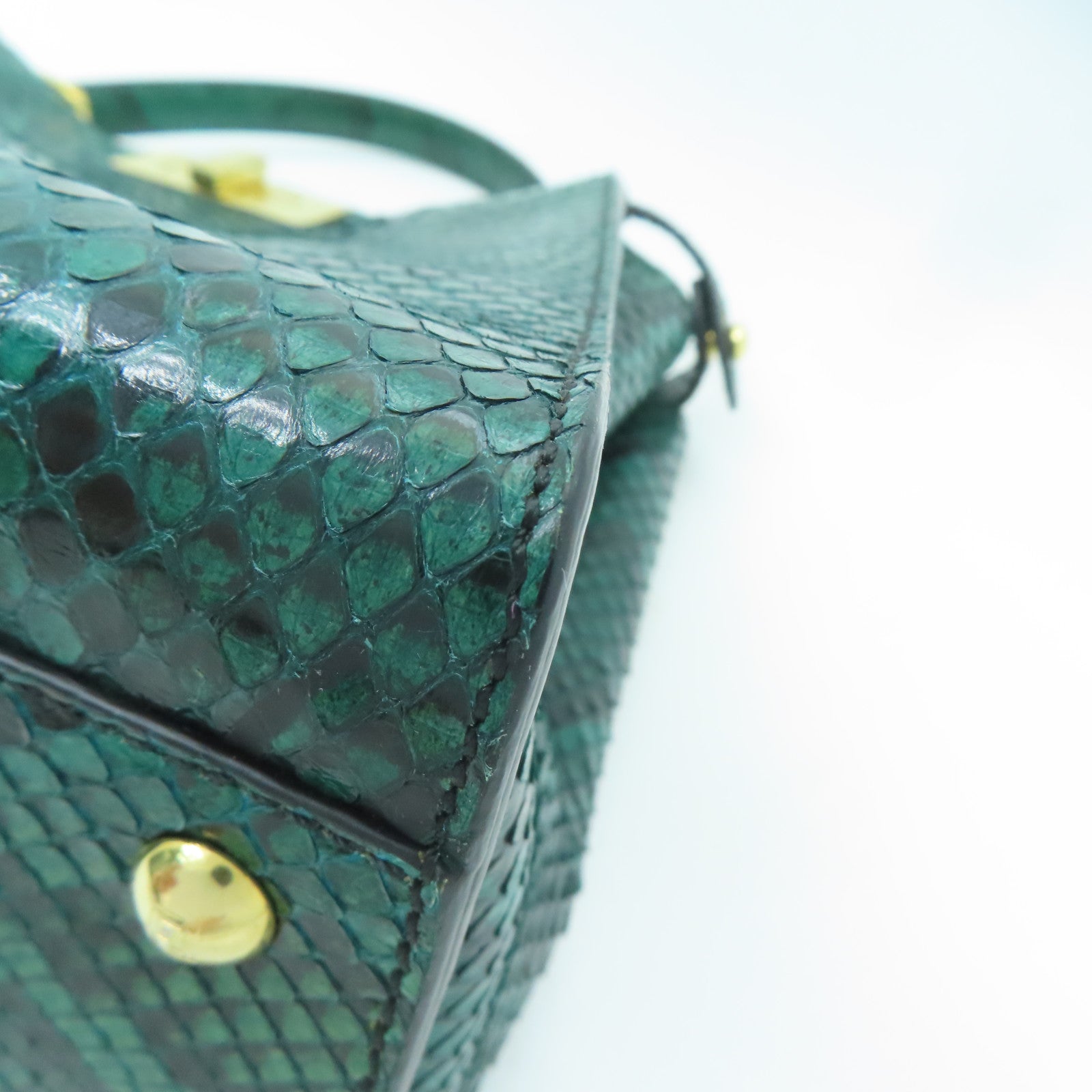 FENDI 蛇皮皮革Peekaboo金扣手挽肩背兩用袋綠色