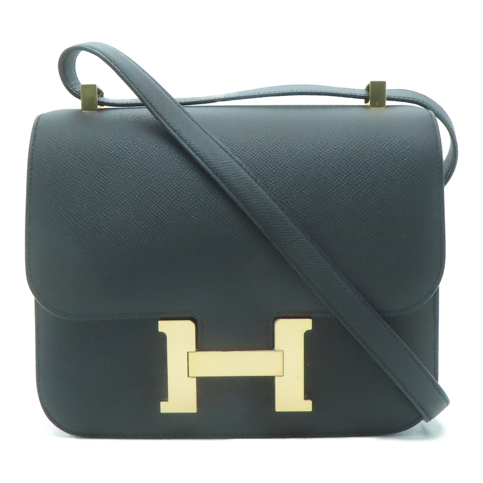 HERMES Epsom皮革Constance 24金扣肩背袋黑色