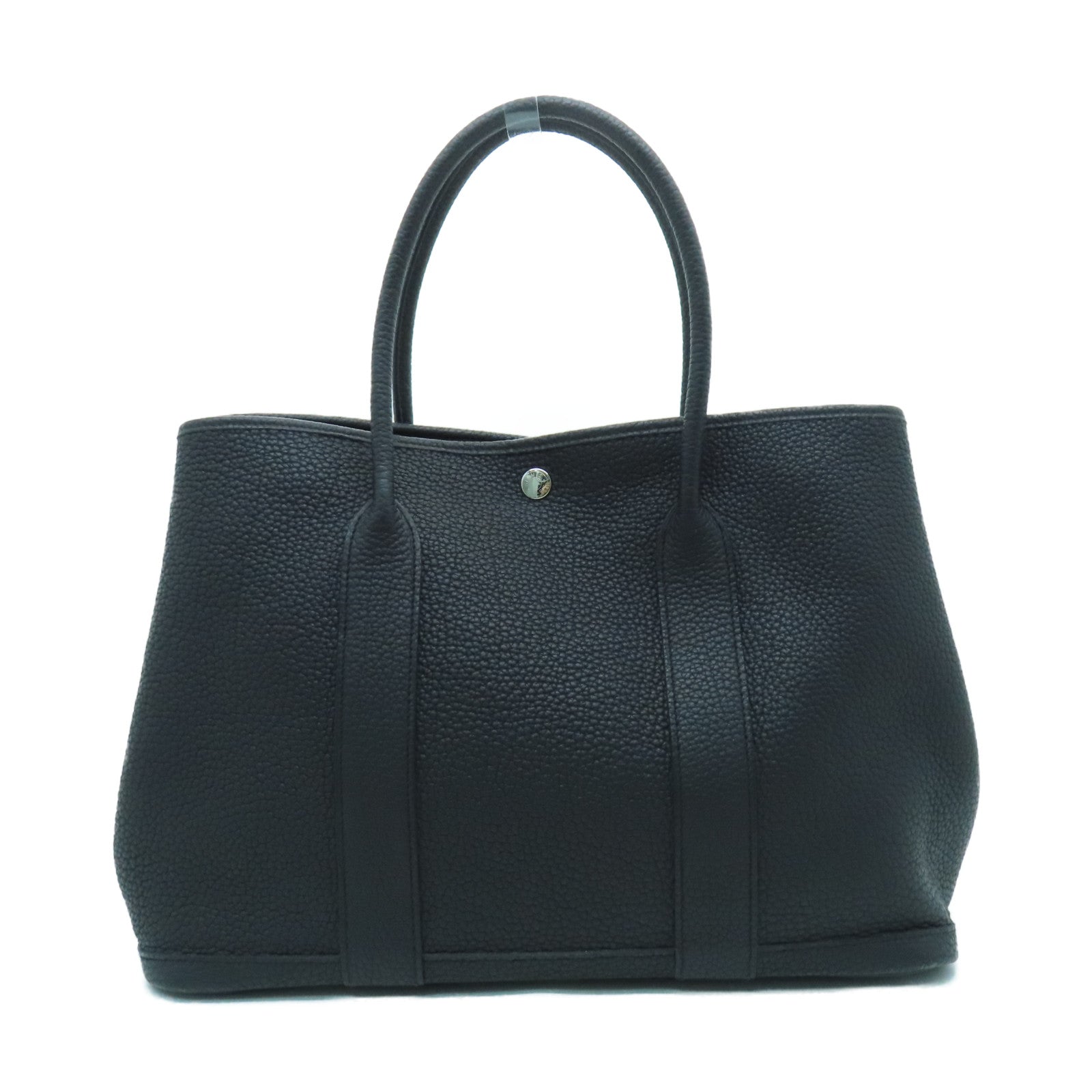 HERMES Negonda Leather GardenParty PM Silver Buckle Handle Bag Black