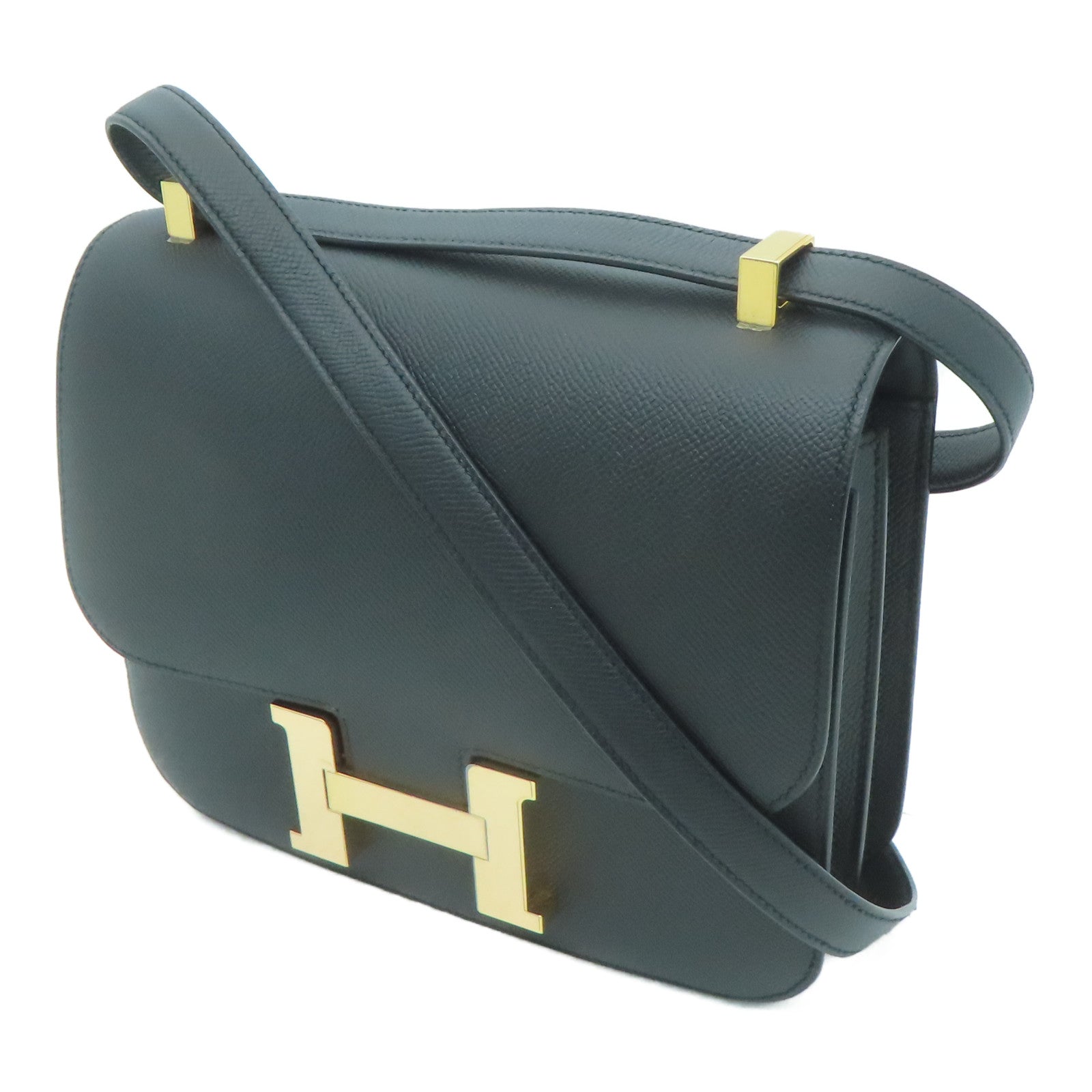 HERMES Epsom皮革Constance 24金扣肩背袋黑色