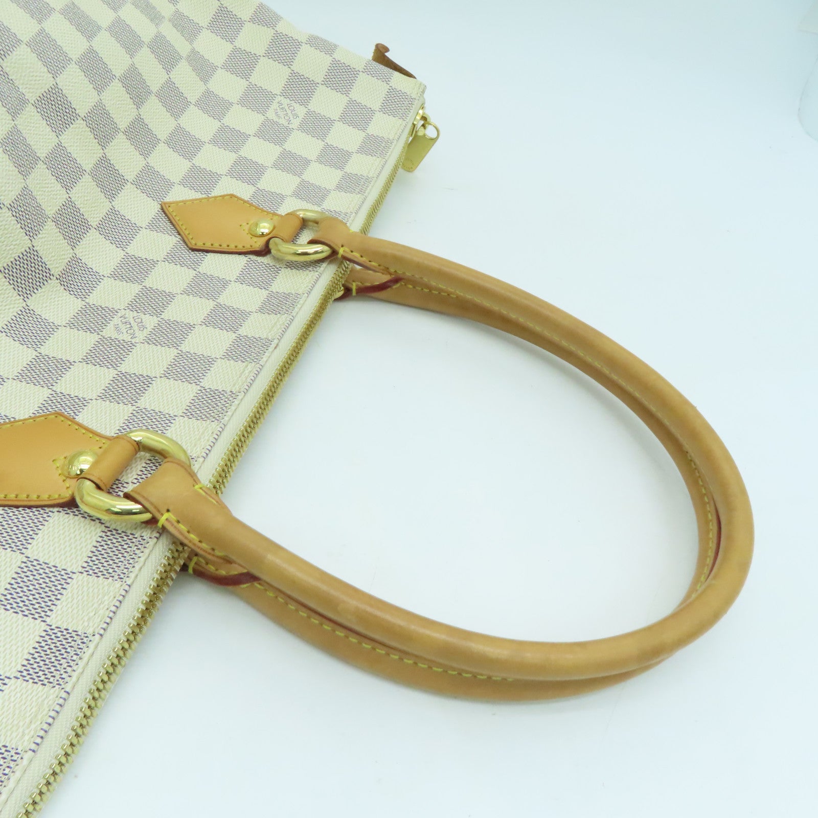 LOUIS VUITTON Damier Azur Saleya MM金扣手挽袋米色