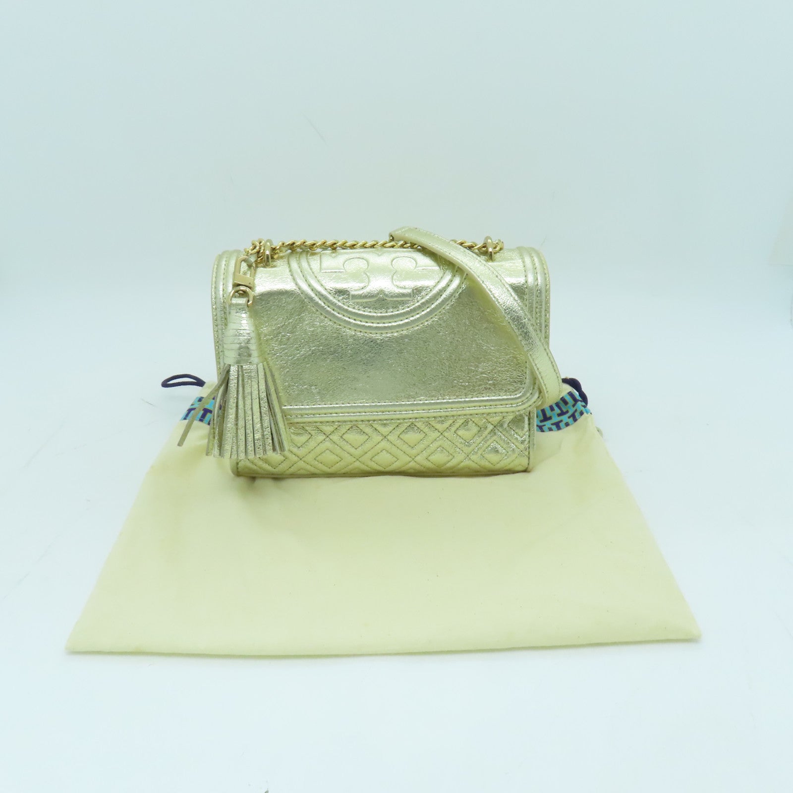 Tory Burch cowhide leather Chain Shoulder Bag gold buckle shoulder bag gold