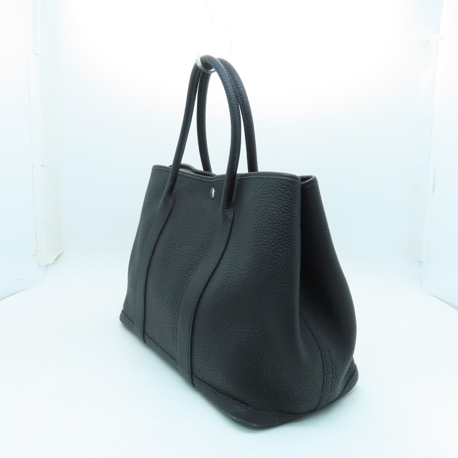 HERMES Negonda Leather GardenParty PM Silver Buckle Handle Bag Black