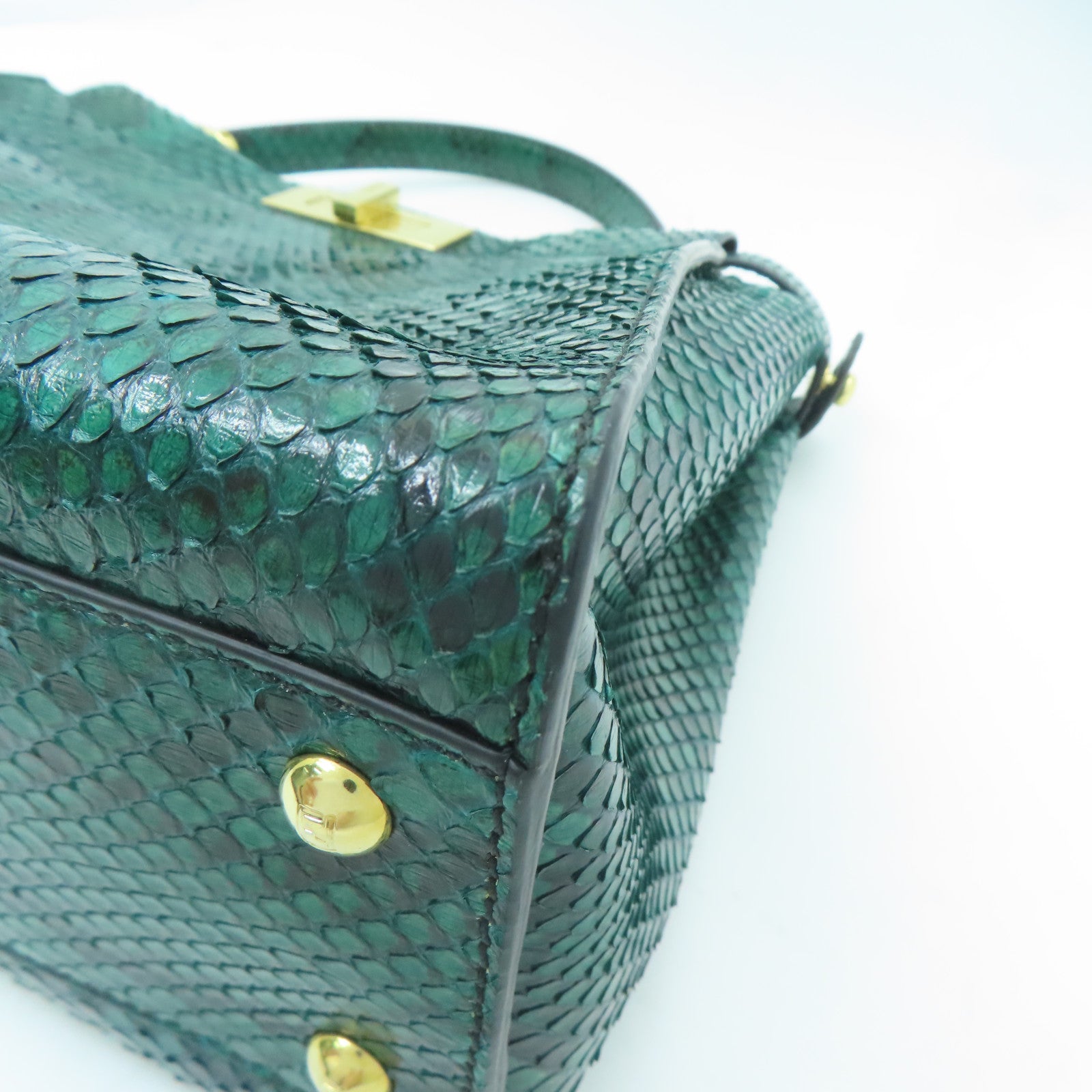 FENDI 蛇皮皮革Peekaboo金扣手挽肩背兩用袋綠色