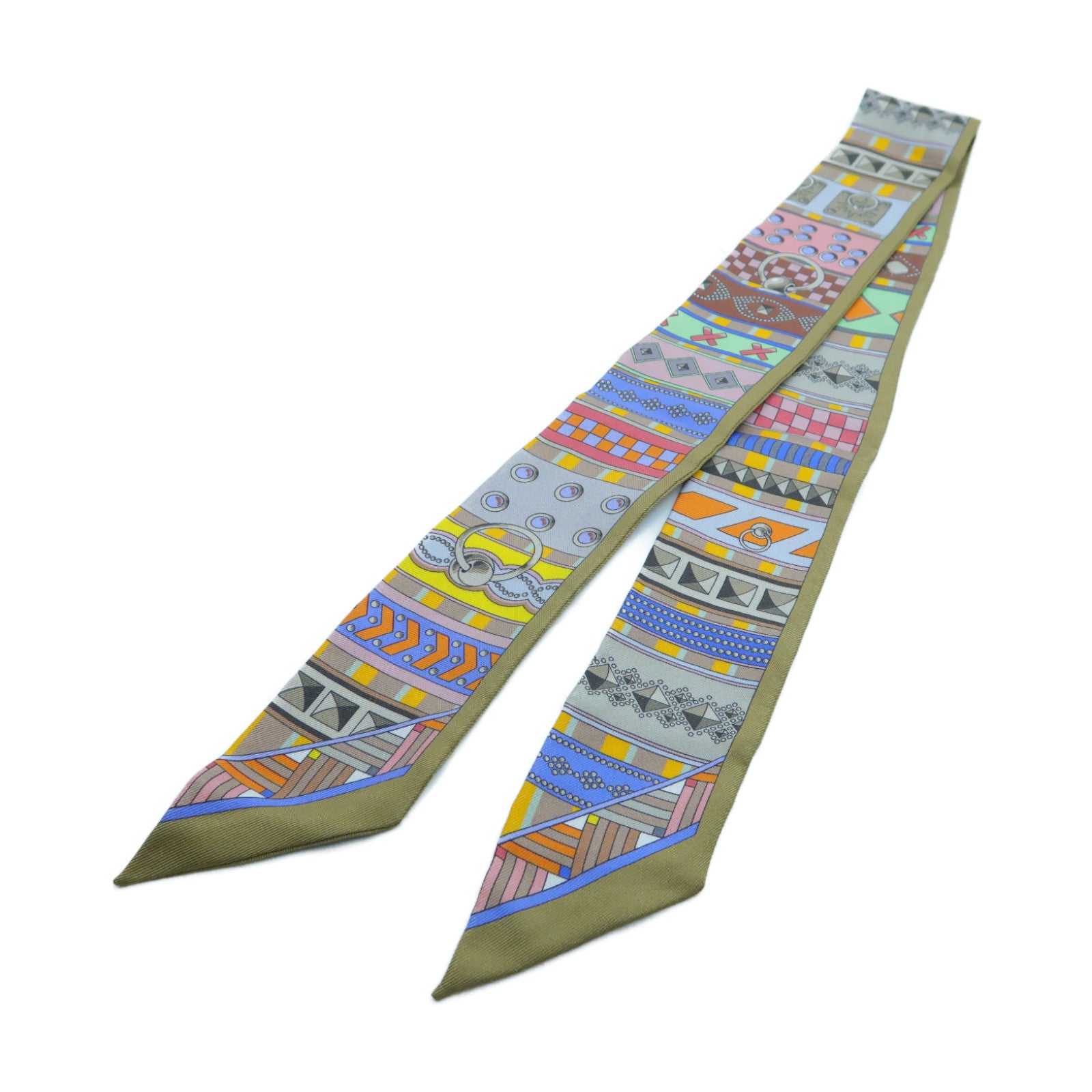 HERMES 絲質Twilly絲巾金色/彩色