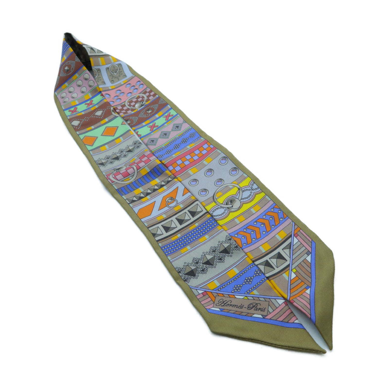 HERMES 絲質Twilly絲巾金色/彩色
