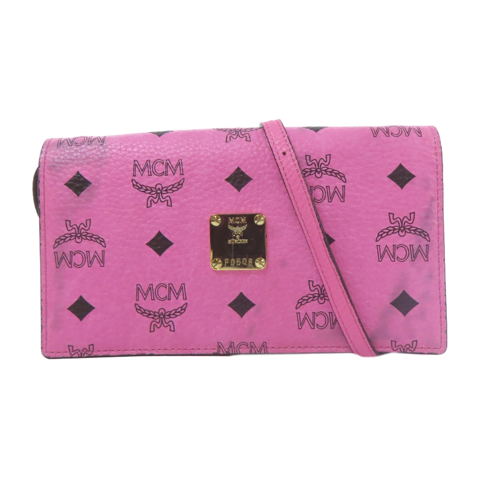 MCM 牛皮皮革Shoulder Bag金扣肩背袋粉紅色/黑色