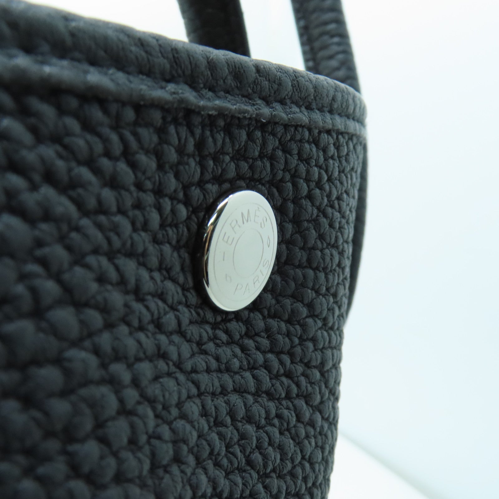HERMES Negonda Leather GardenParty PM Silver Buckle Handle Bag Black