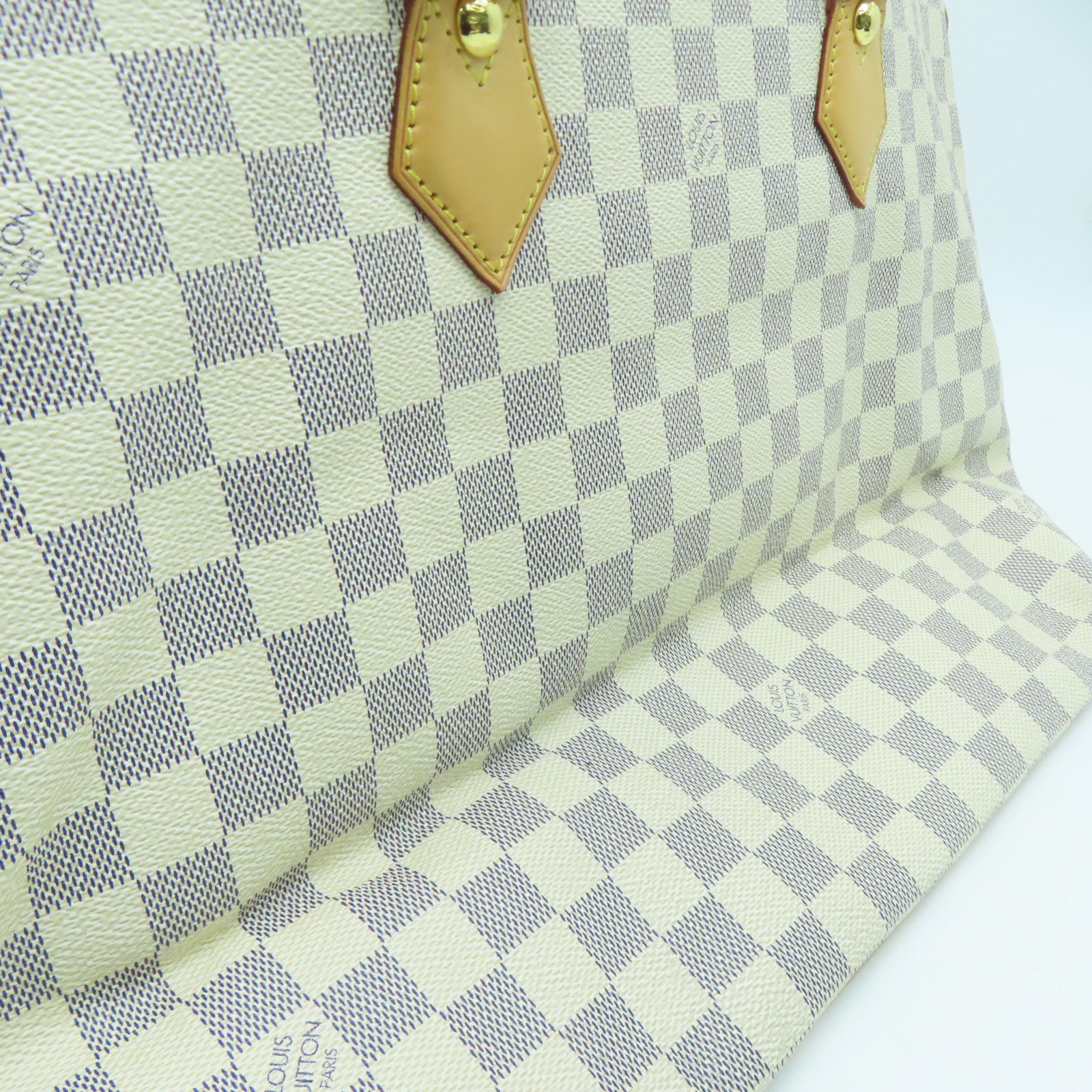 LOUIS VUITTON Damier Azur Saleya MM金扣手挽袋米色