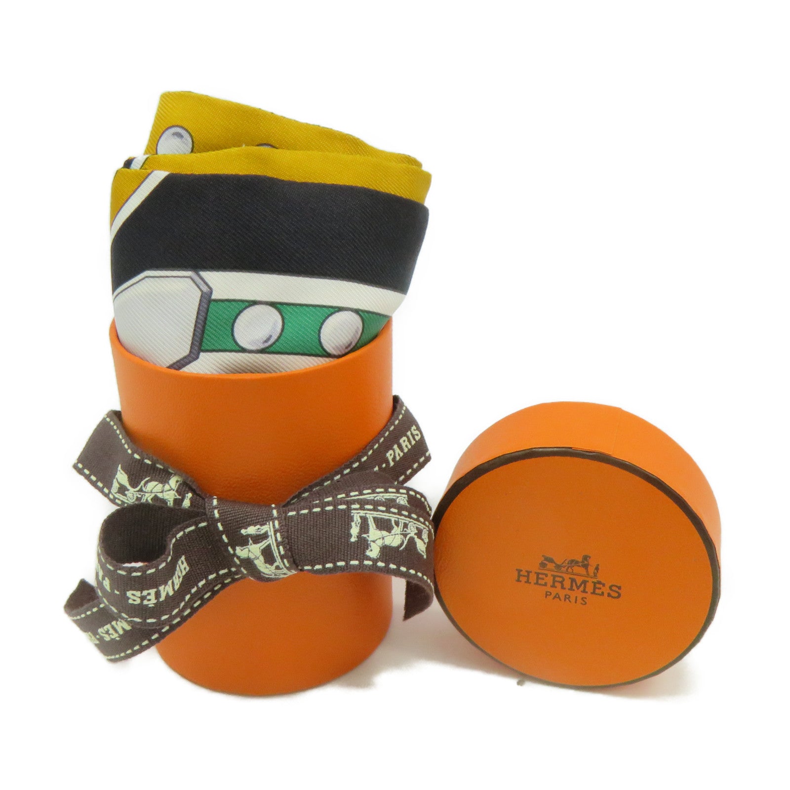 HERMES 絲質Twilly Scarf絲巾黑色/黃色/彩色