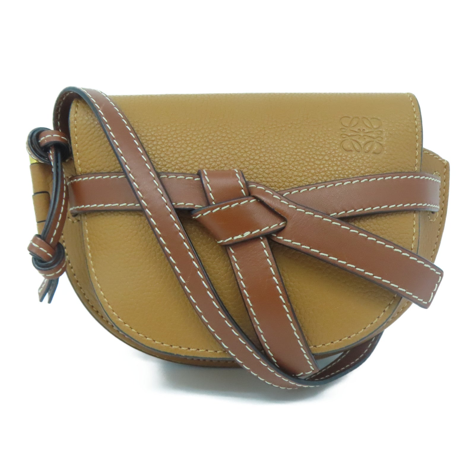 LOEWE 牛皮皮革Small Gate金扣肩背袋啡色