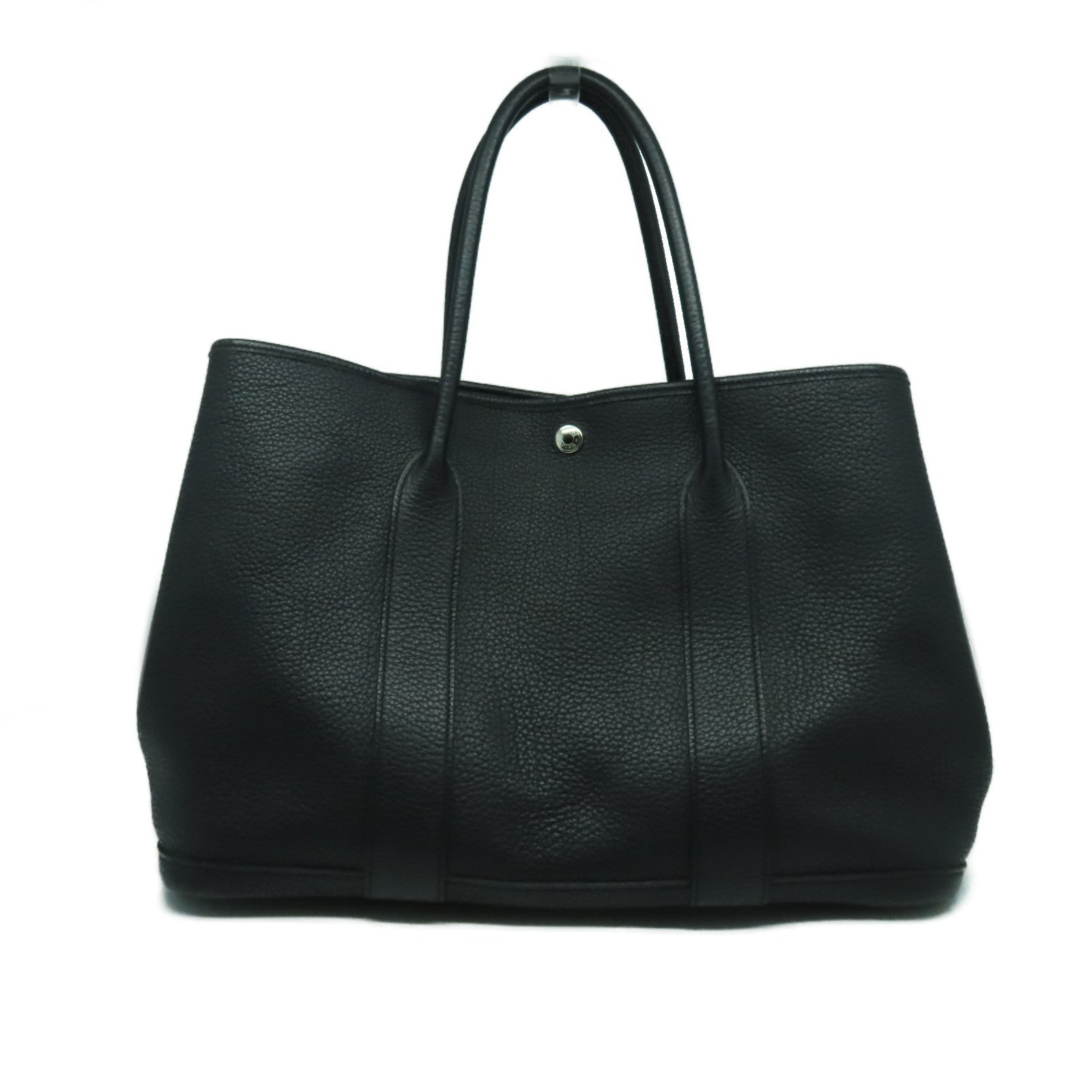 HERMES Negonda皮革Garden Party PM銀扣手挽袋Noir黑色