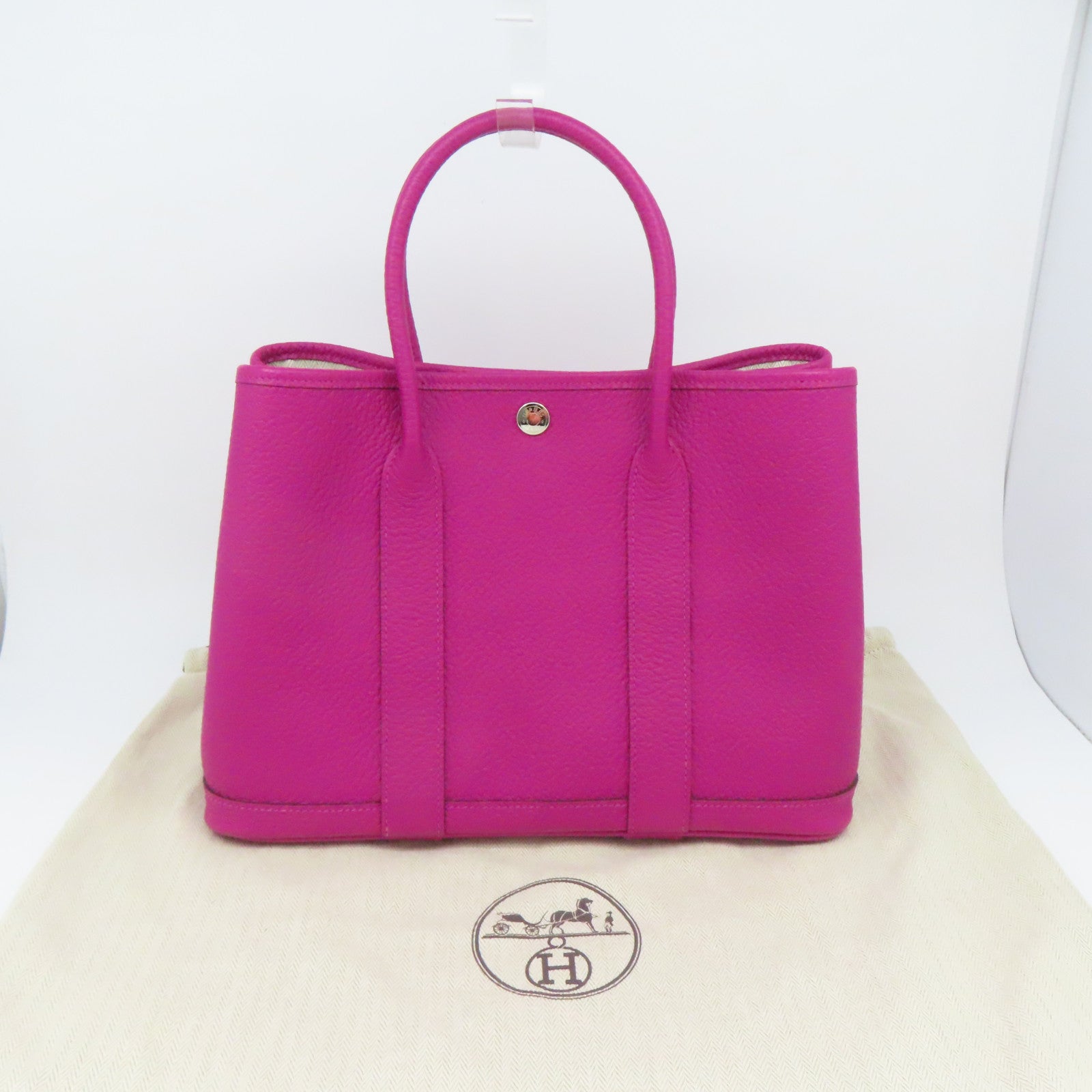 HERMES Negonda皮革Garden Party TPM銀扣手挽袋Rose Pourpre紫色