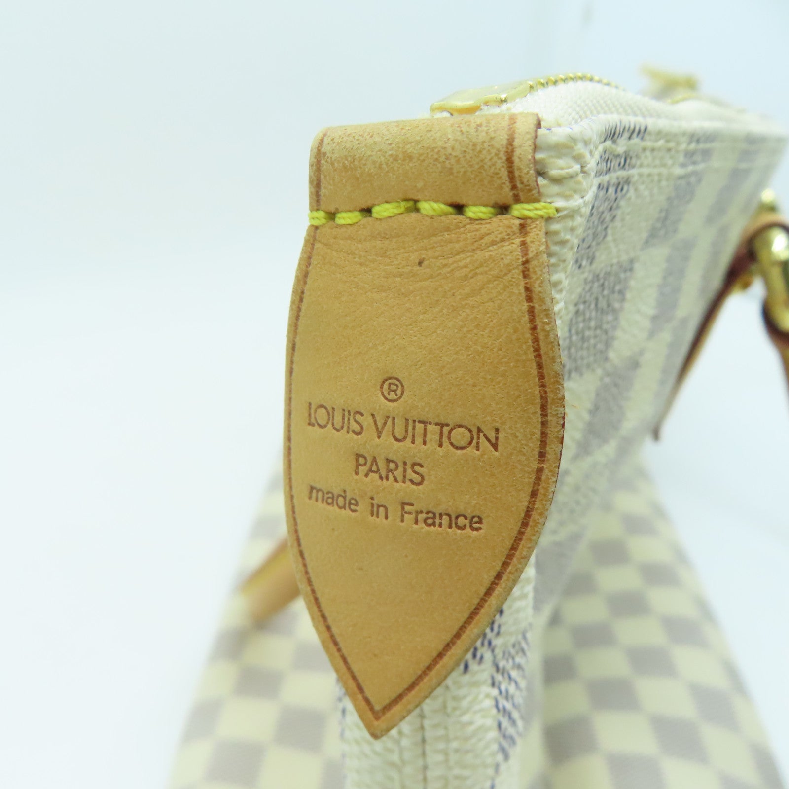 LOUIS VUITTON Damier Azur Saleya MM金扣手挽袋米色