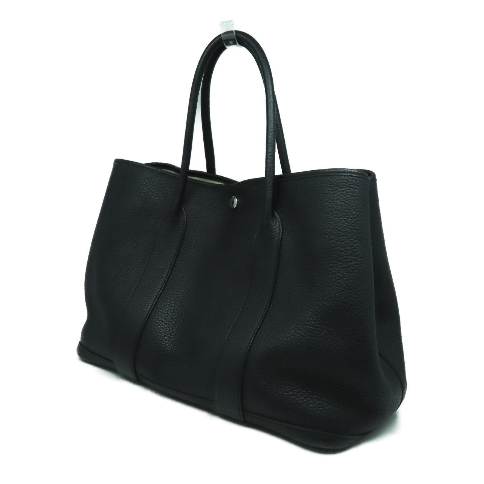 HERMES Negonda皮革Garden Party PM銀扣手挽袋Noir黑色