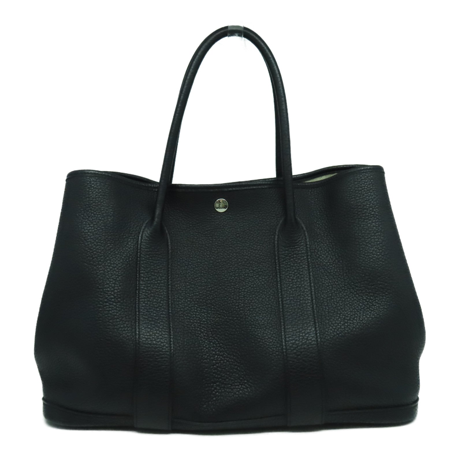 HERMES Negonda皮革Garden Party PM銀扣手挽袋Noir黑色