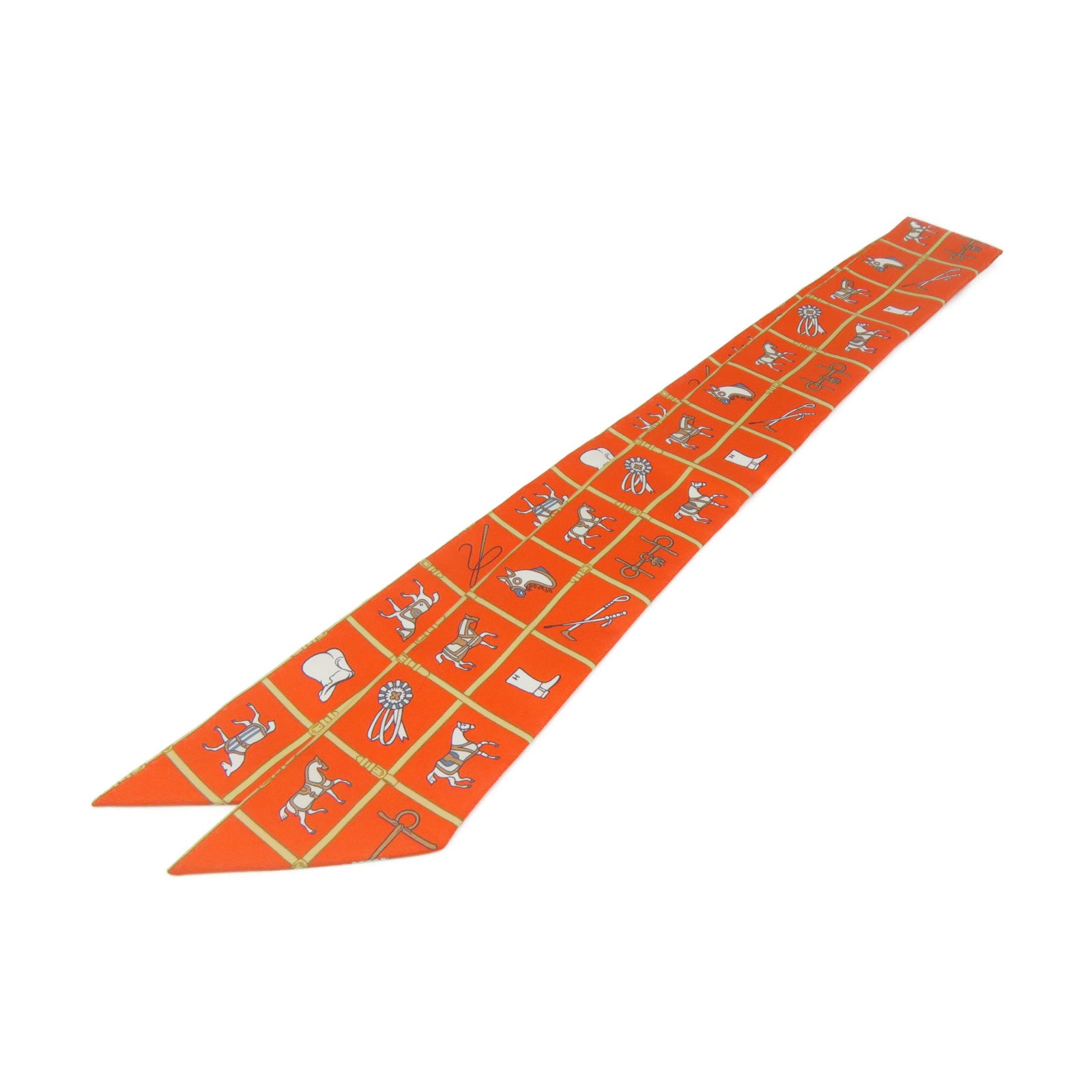 HERMES 絲質Twilly Scarf絲巾橙色/彩色