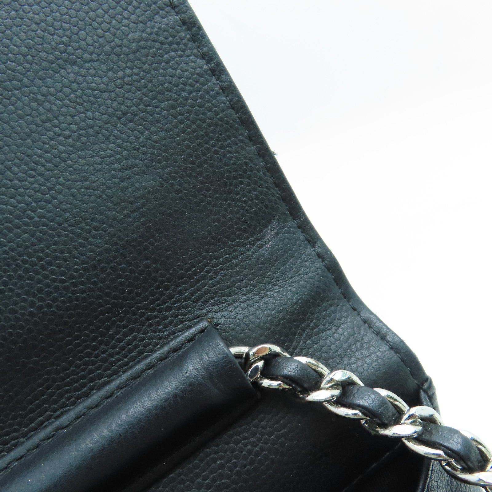 CHANEL Caviar皮革Wallet On Chain链带肩背袋银扣黑色