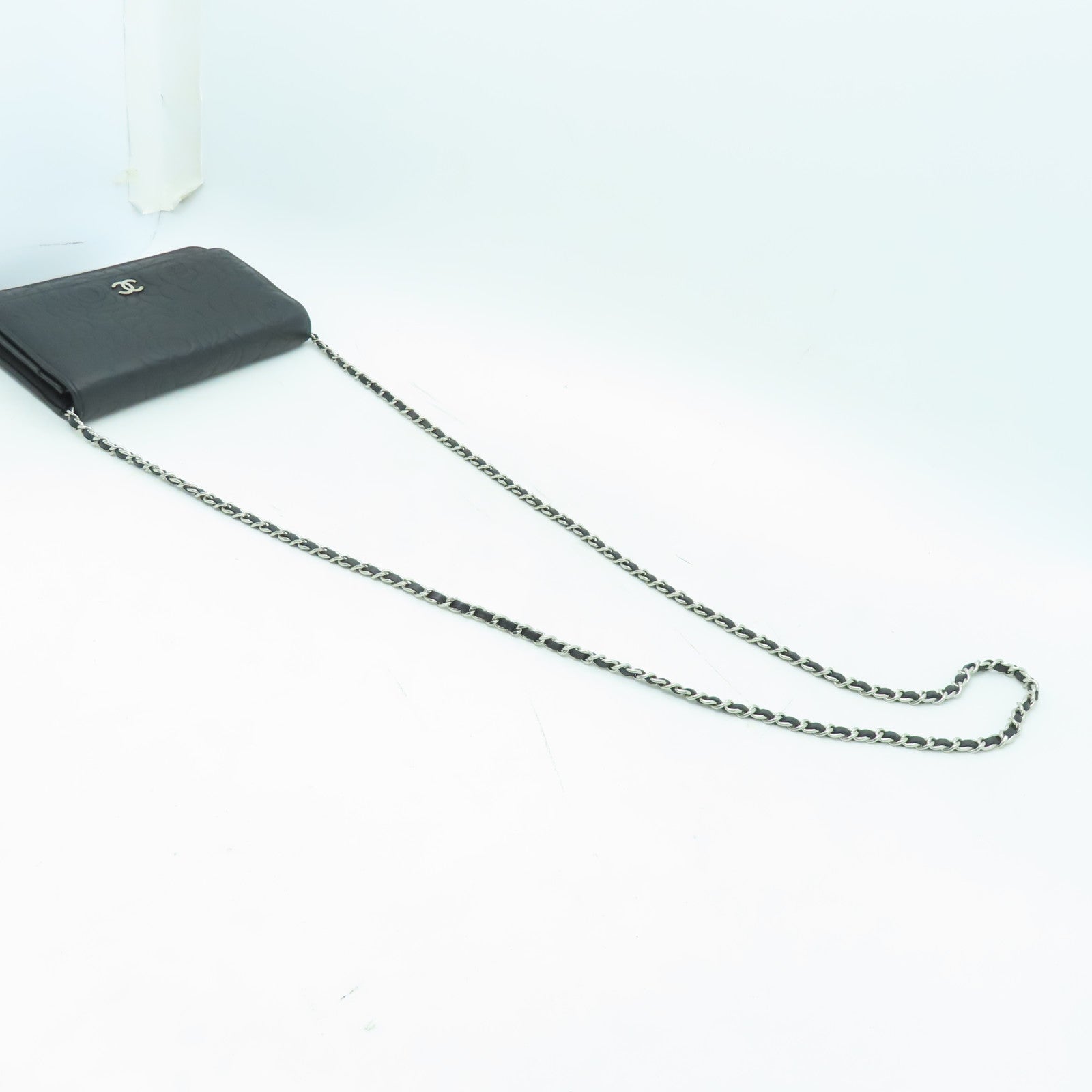CHANEL 牛皮皮革Wallet On Chain銀扣鏈帶肩背袋黑色
