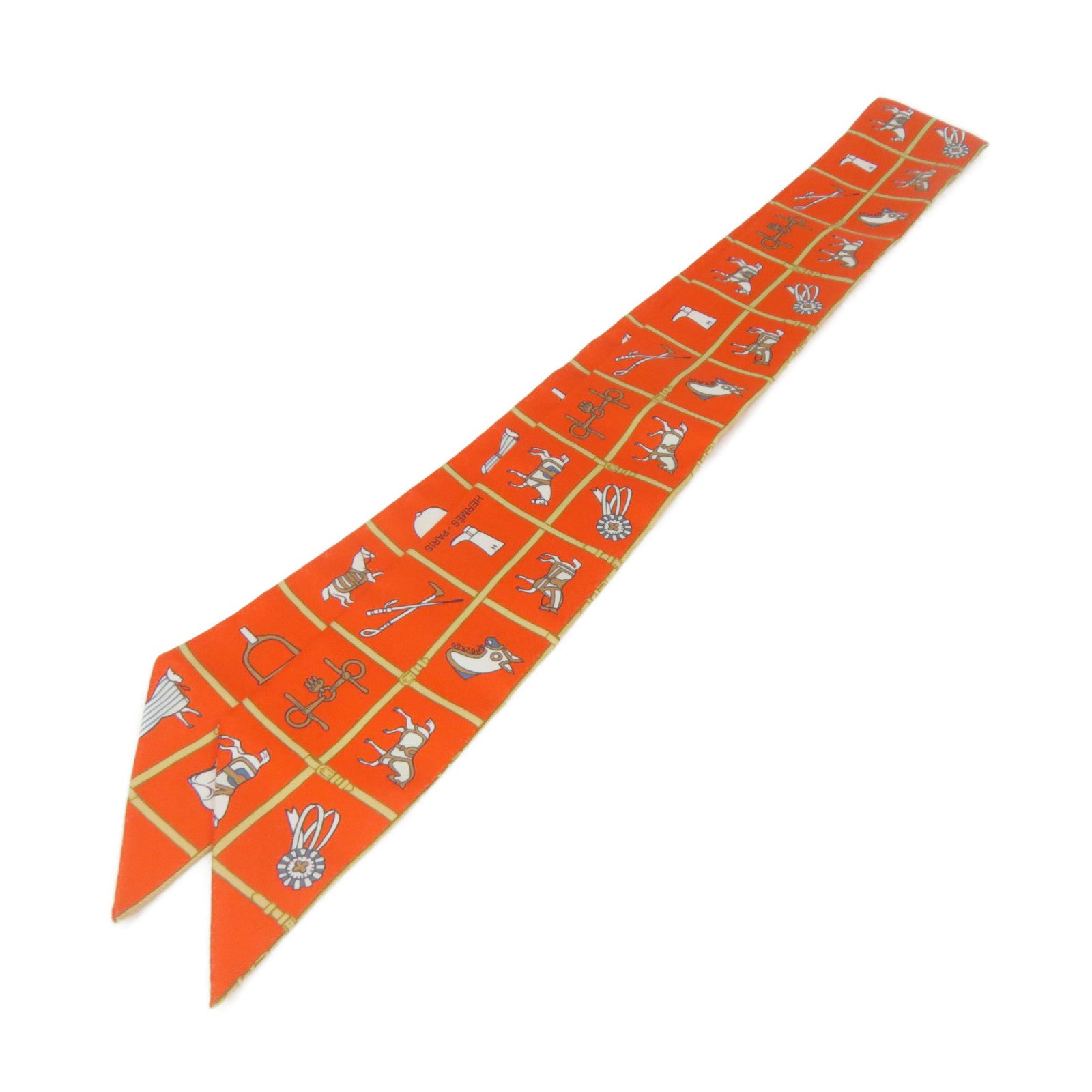 HERMES 絲質Twilly Scarf絲巾橙色/彩色