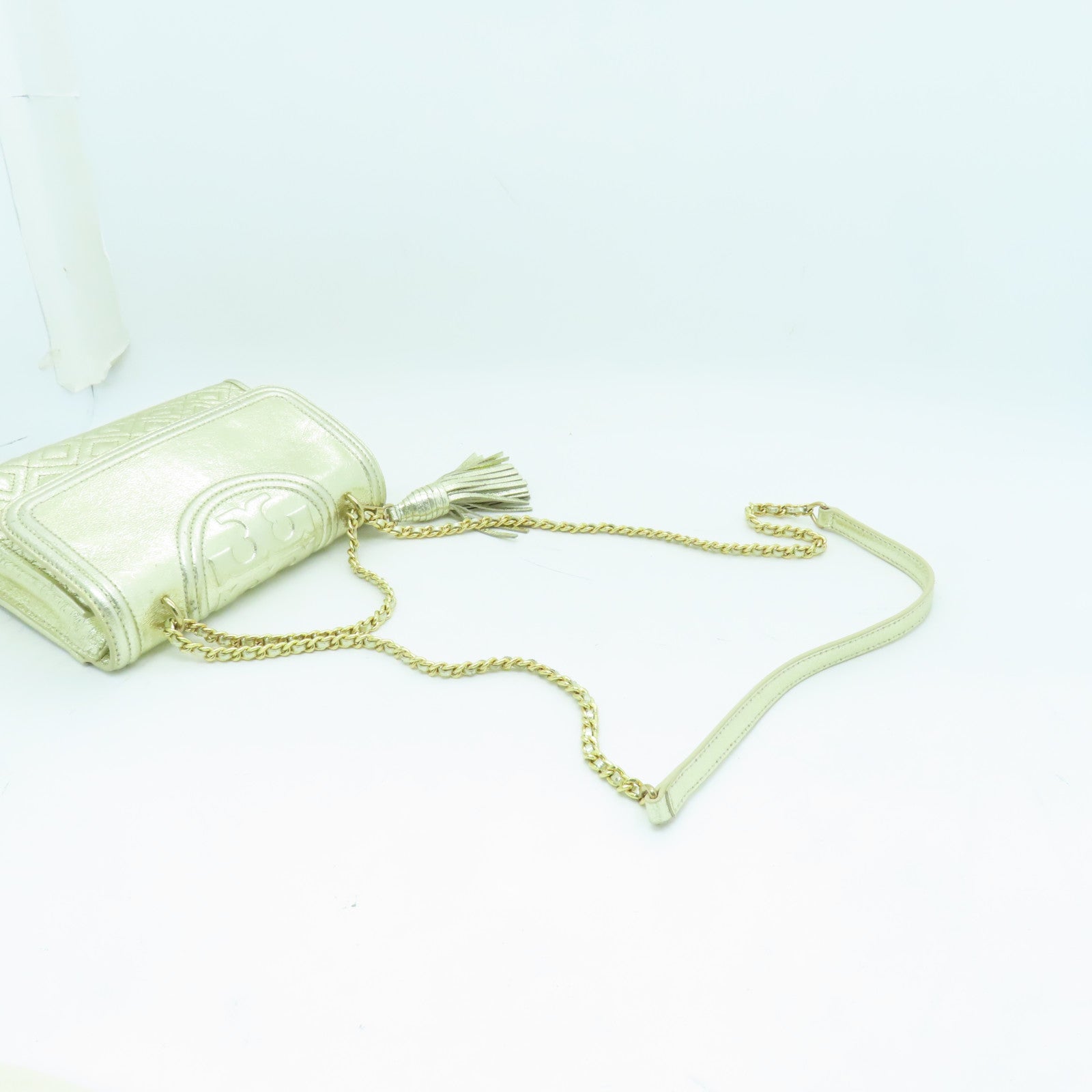 Tory Burch cowhide leather Chain Shoulder Bag gold buckle shoulder bag gold