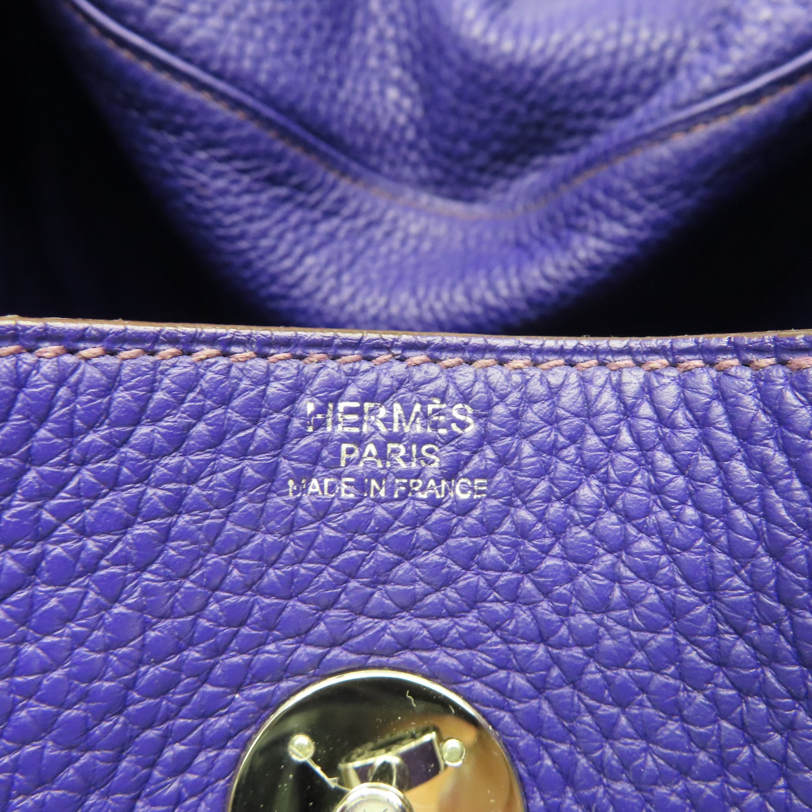 HERMES 【激減優惠】 Clemence皮革Lindy 30銀扣手挽肩背兩用袋紫色