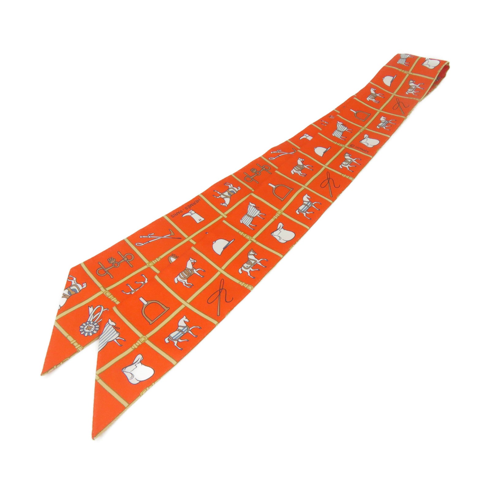 HERMES 絲質Twilly Scarf絲巾橙色/彩色