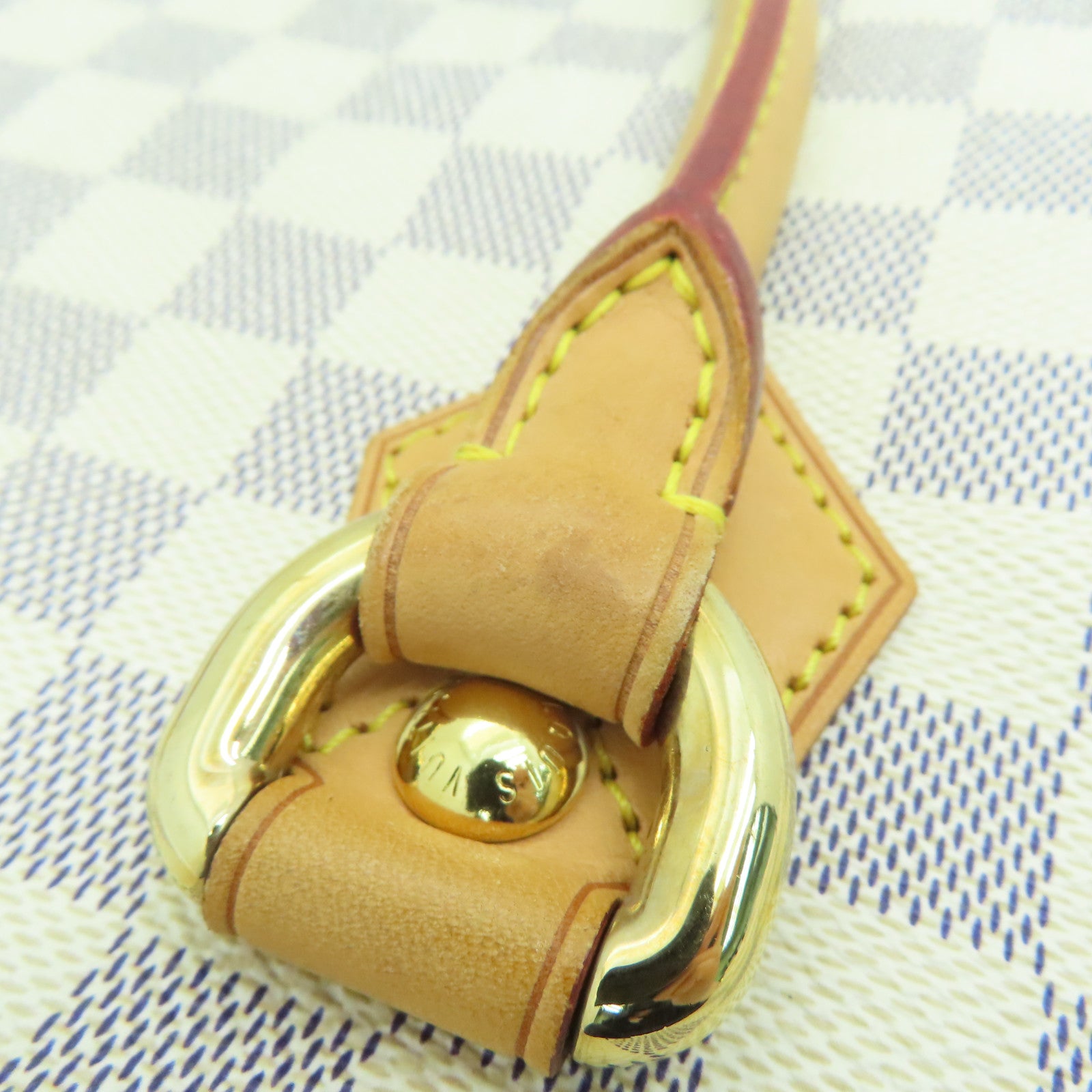 LOUIS VUITTON Damier Azur Saleya MM金扣手挽袋米色