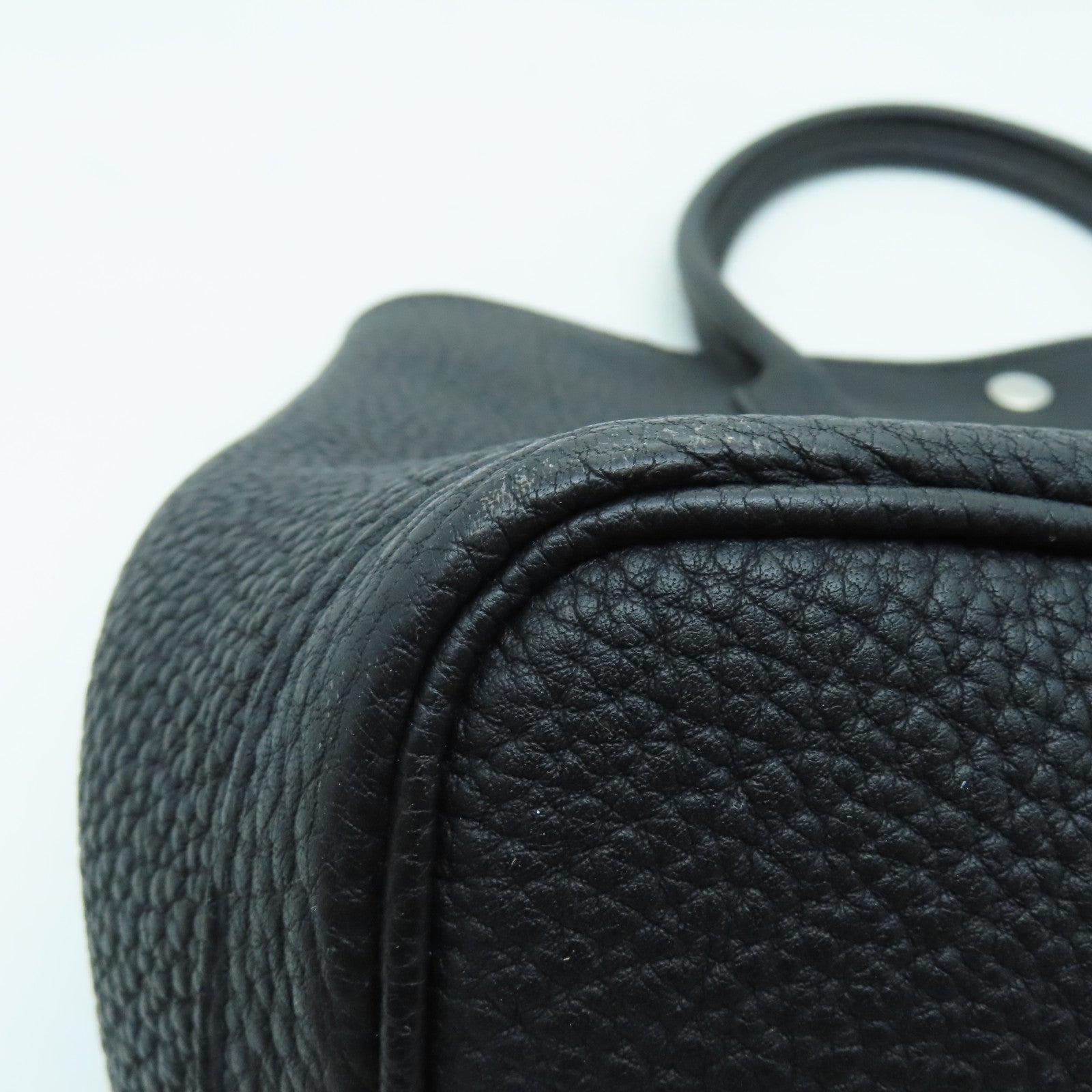 HERMES Negonda Leather GardenParty PM Silver Buckle Handle Bag Black