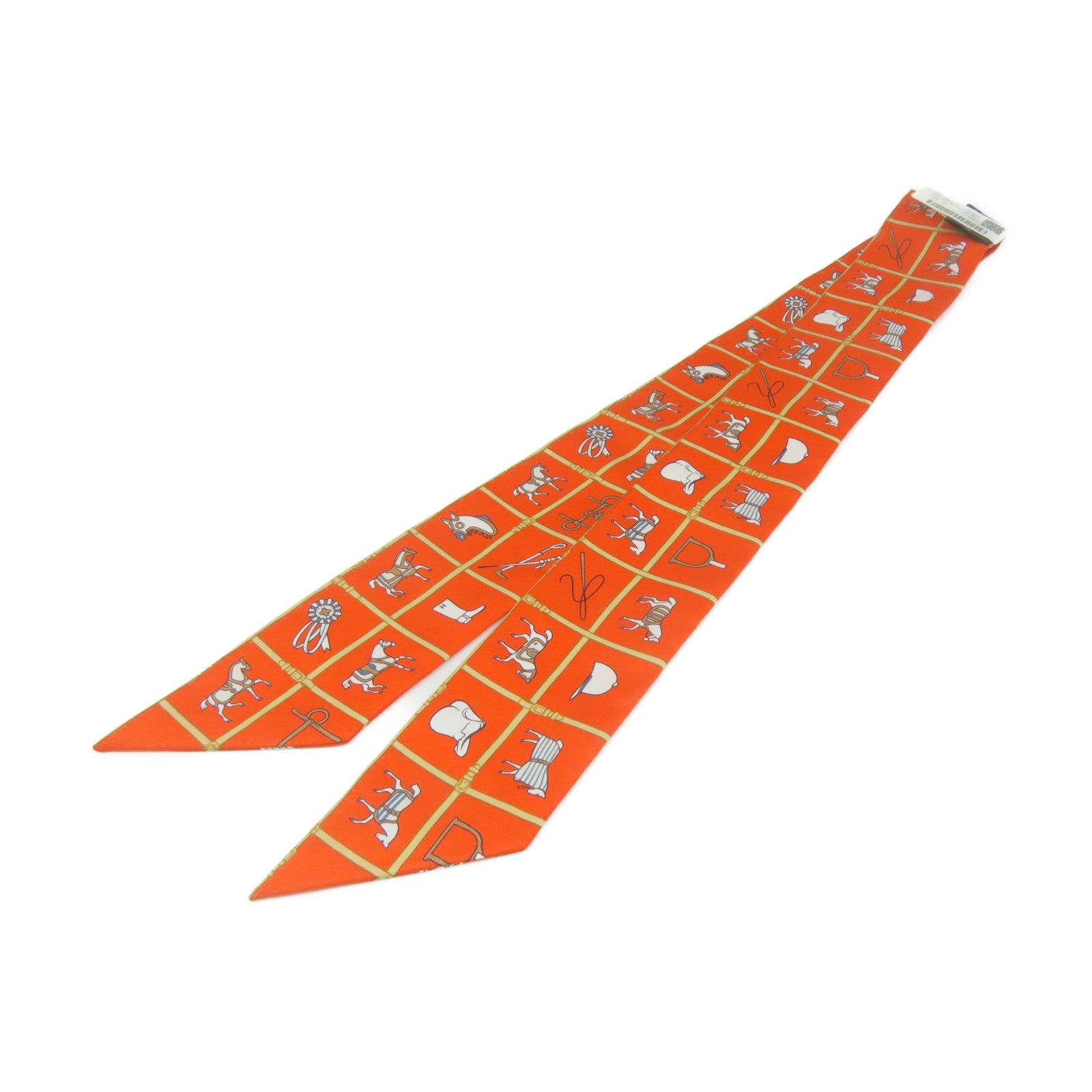 HERMES 絲質Twilly Scarf絲巾橙色/彩色