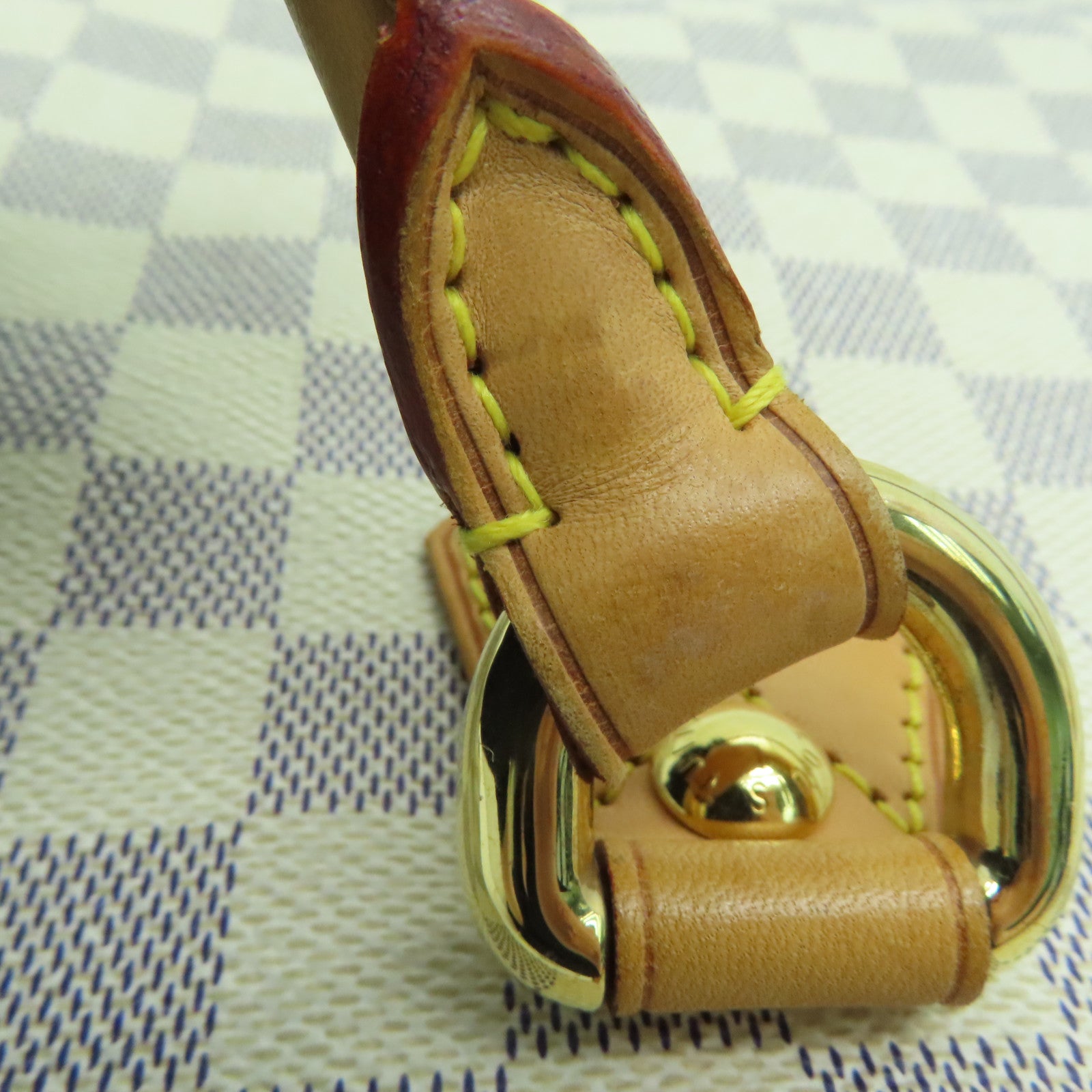 LOUIS VUITTON Damier Azur Saleya MM金扣手挽袋米色
