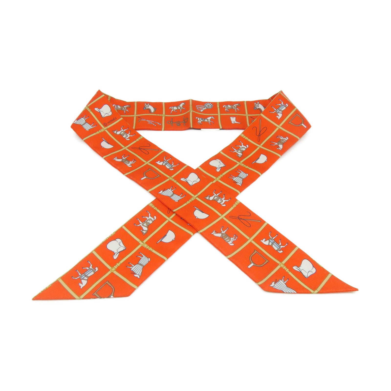 HERMES 絲質Twilly Scarf絲巾橙色/彩色