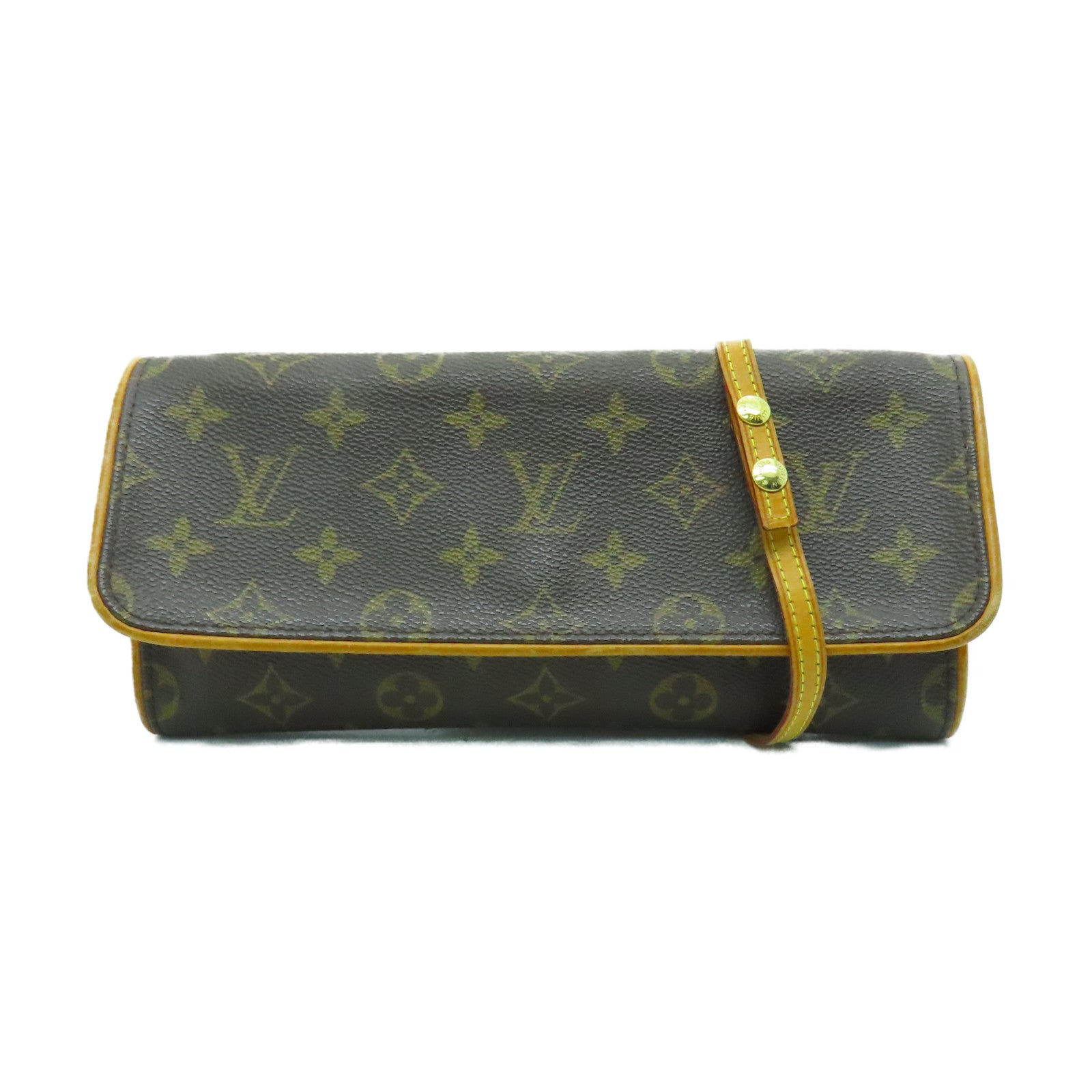 LOUIS VUITTON Monogram Pochette Twin GM Shoulder Bag金扣肩背袋啡色