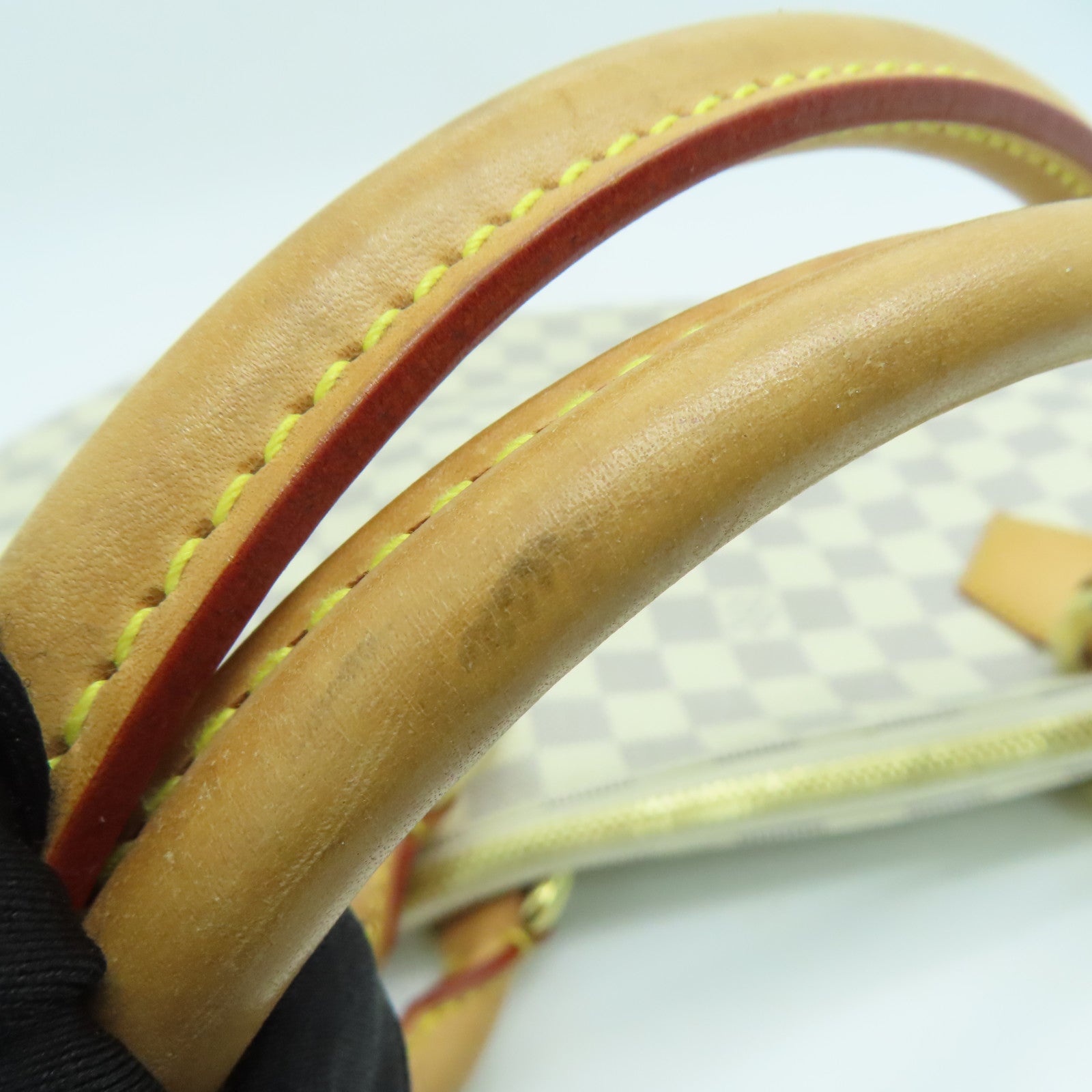 LOUIS VUITTON Damier Azur Saleya MM金扣手挽袋米色