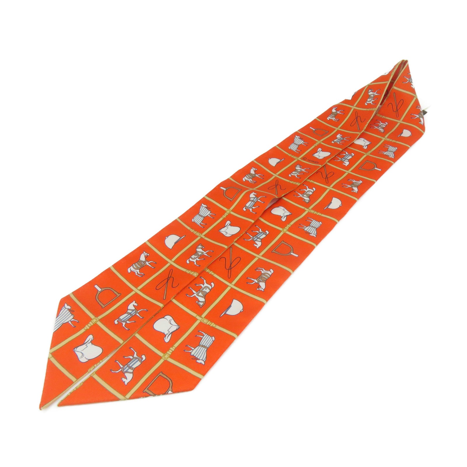 HERMES 絲質Twilly Scarf絲巾橙色/彩色