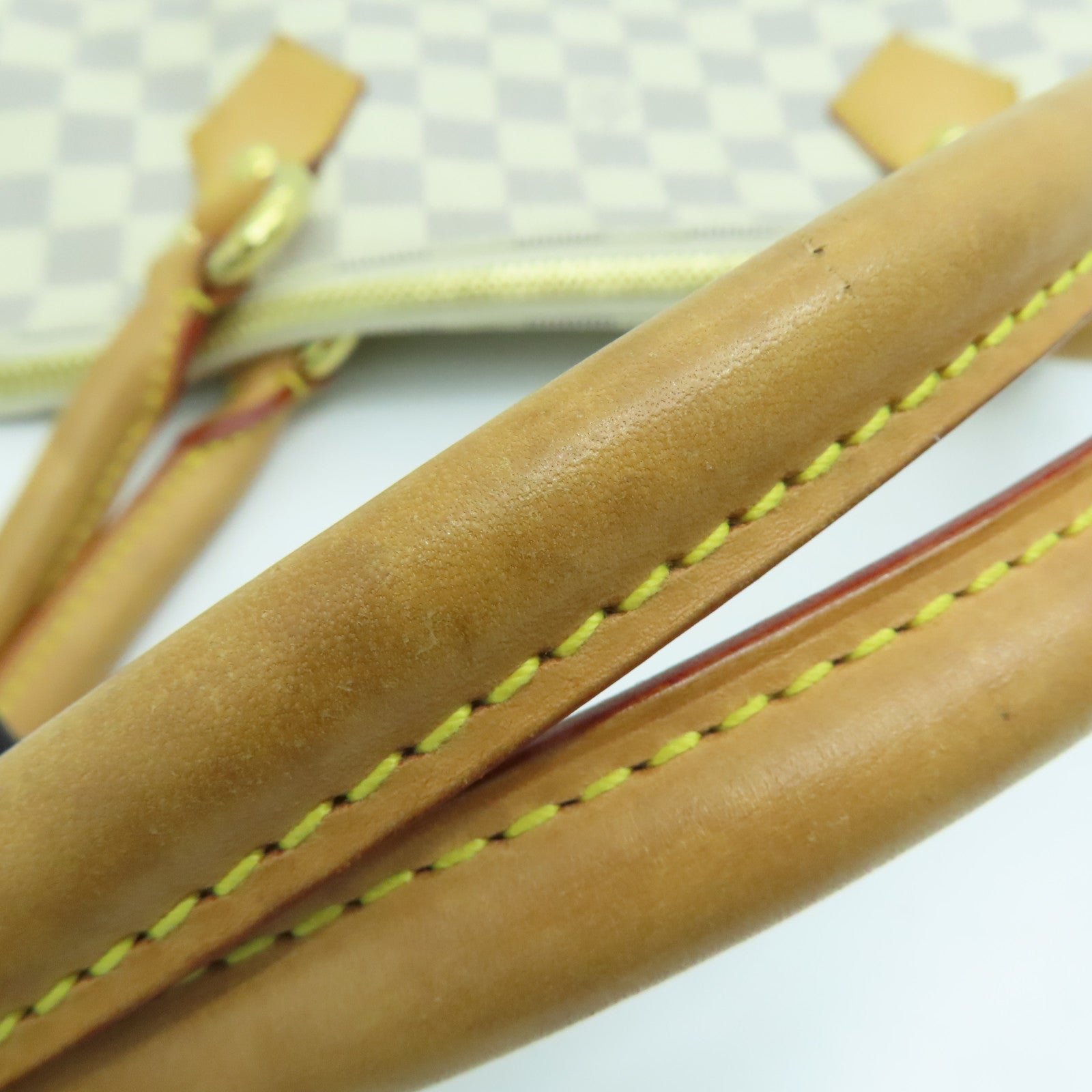 LOUIS VUITTON Damier Azur Saleya MM金扣手挽袋米色