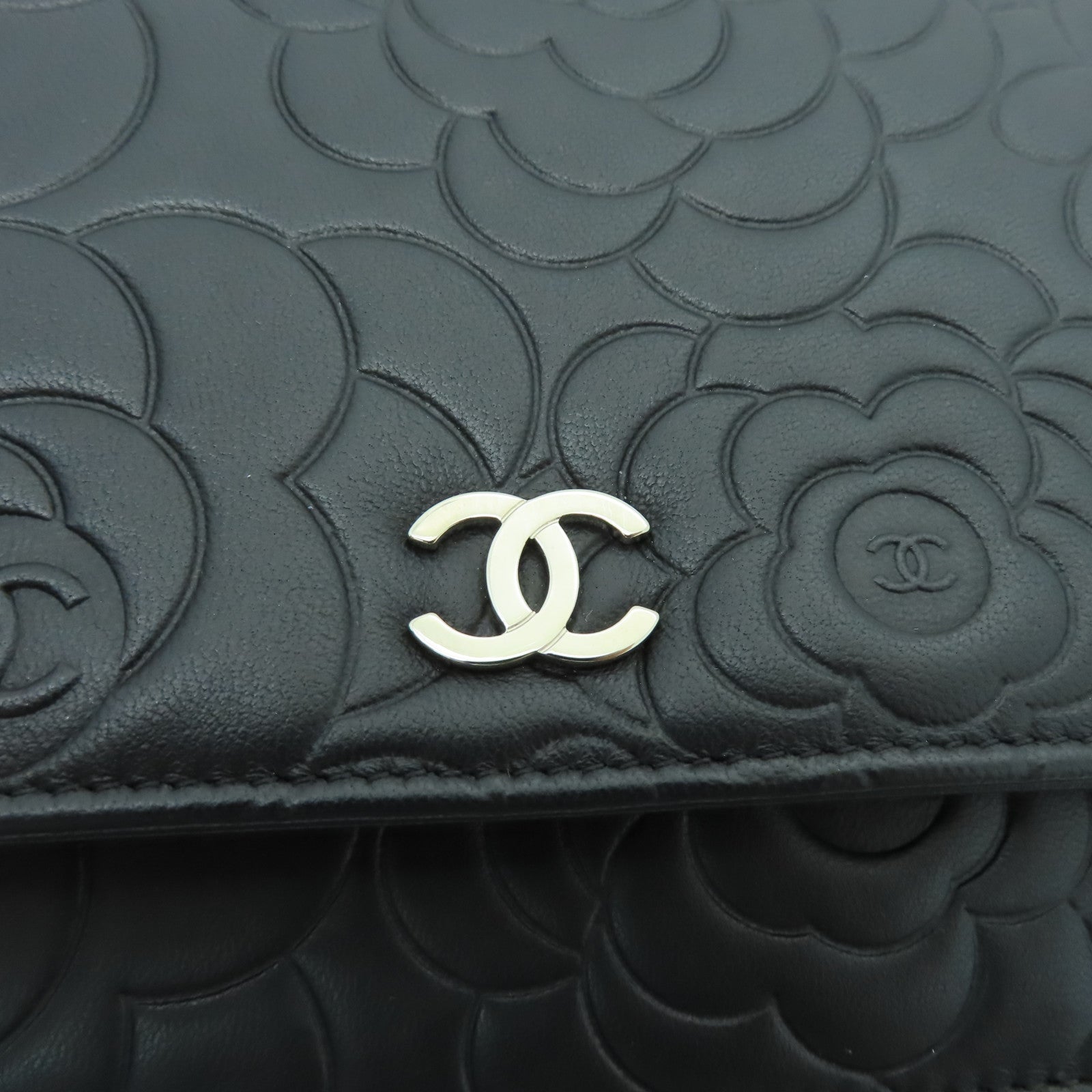 CHANEL 牛皮皮革Wallet On Chain銀扣鏈帶肩背袋黑色