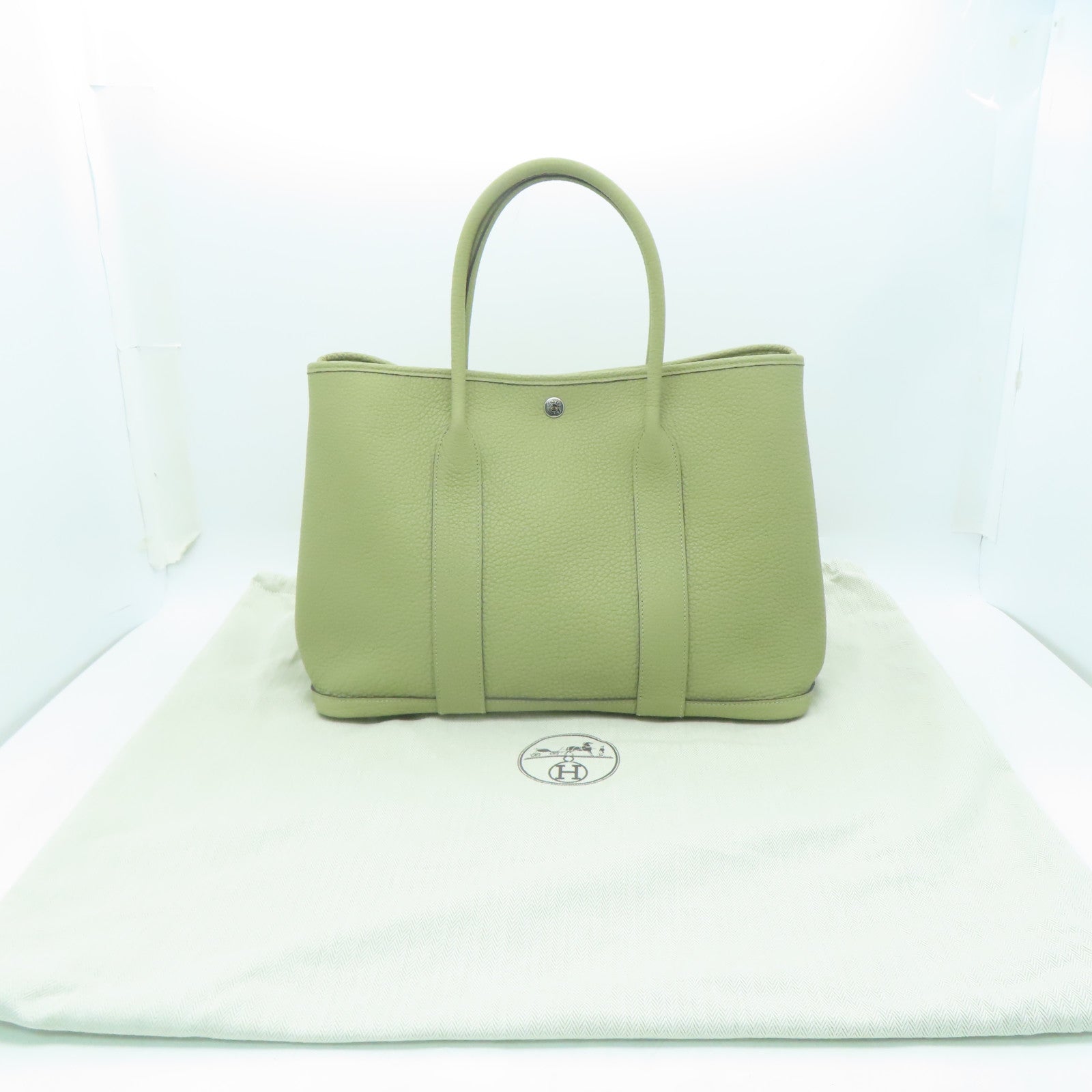 HERMES Negonda皮革Garden Party PM銀扣手挽袋鼠尾草色
