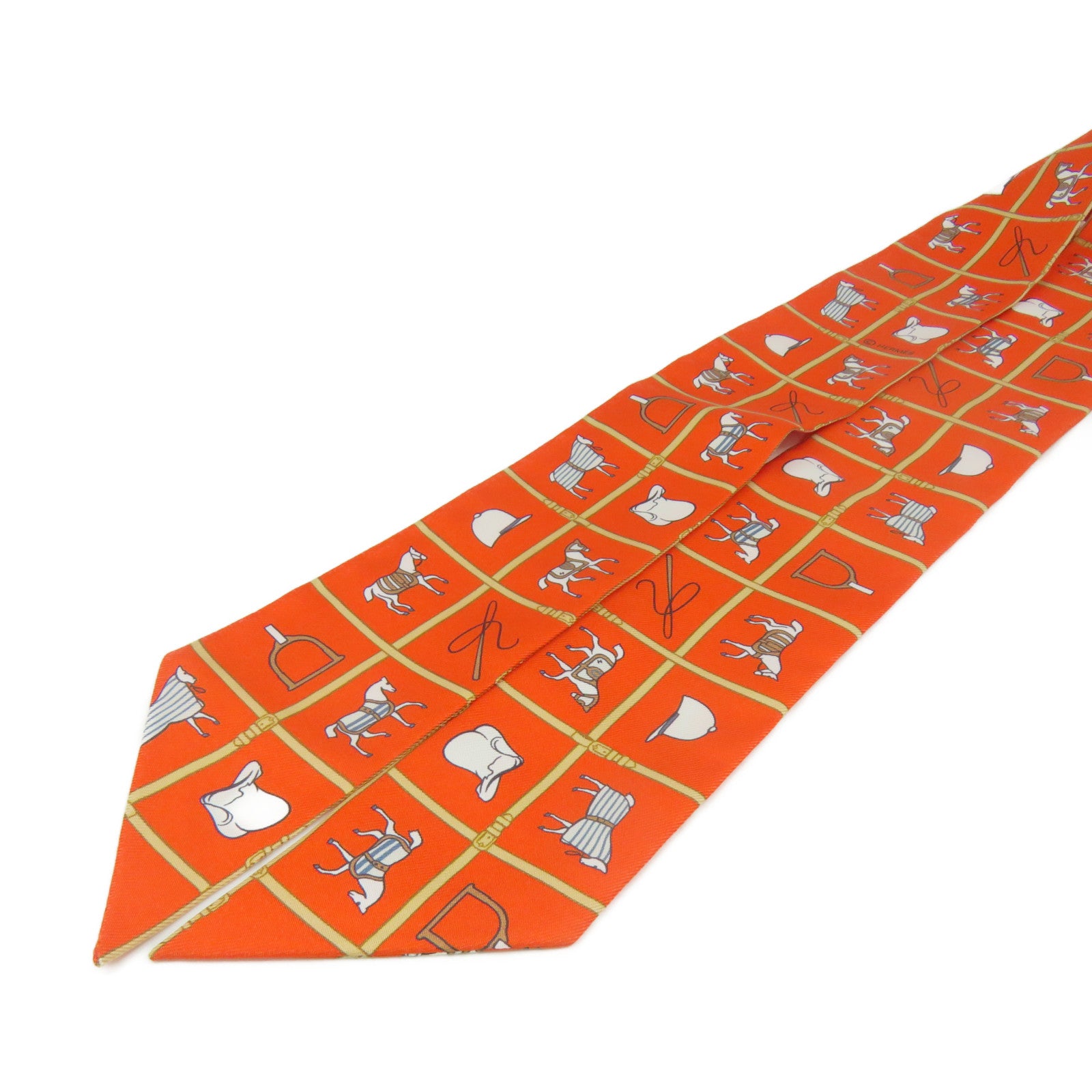 HERMES 絲質Twilly Scarf絲巾橙色/彩色